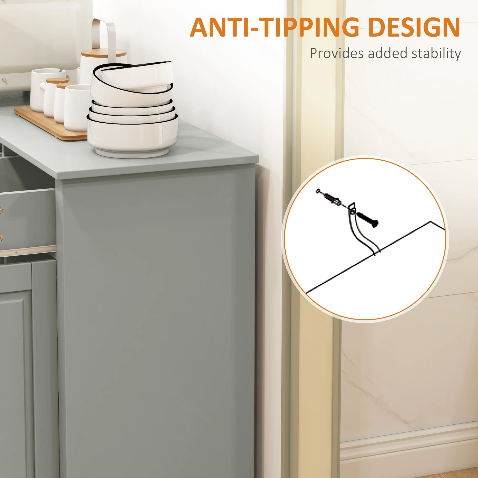 HOMCOM Sideboard Buffet Cabinet, Modern Kitchen Cabinet with 2 Drawers and Adjustable Shelves, Coffee Bar Cabinet, Gray