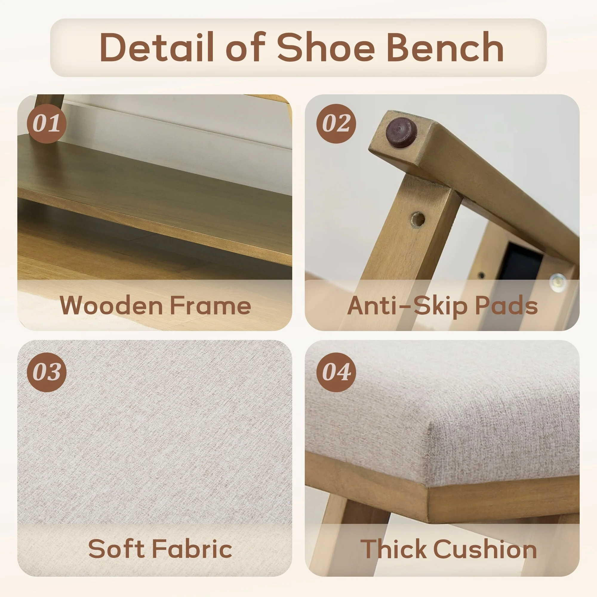 Solid Wood Shoe Bench with Cushion Entryway Shoe Bench