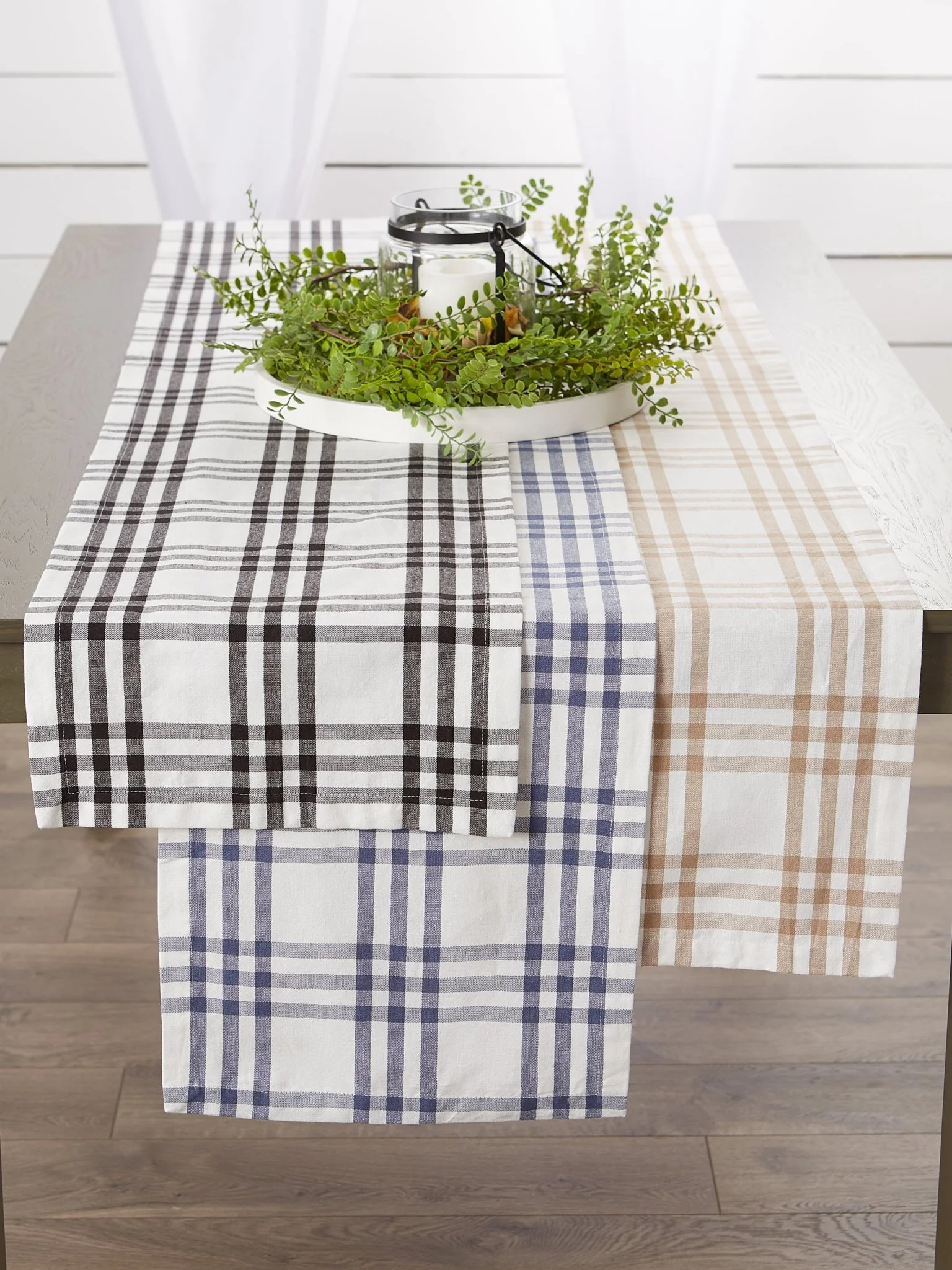 French Blue Farm To Table Check Table Runner 14X72