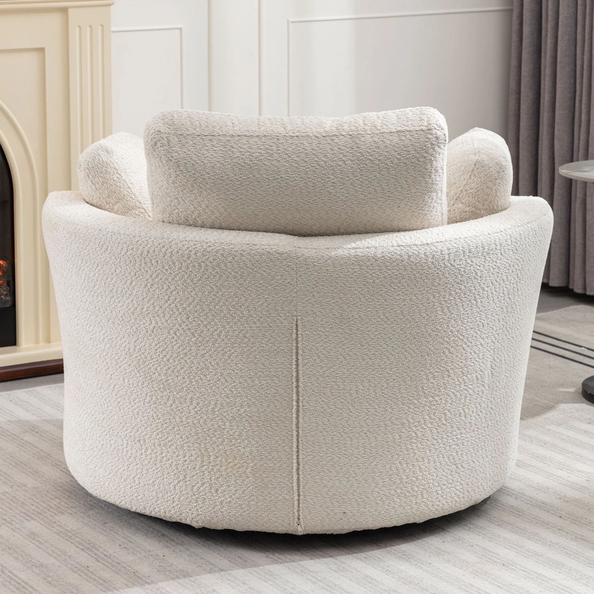 Upholstered Swivel Barrel Chair with 3 Pillows and Curved Backrest