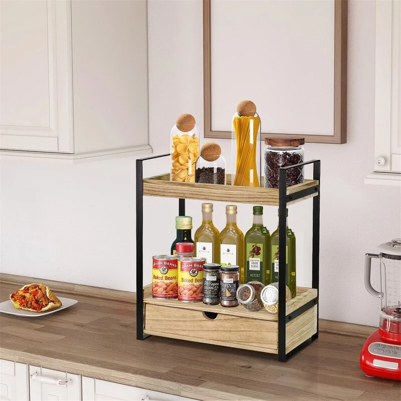 2-Tier Bathroom Organizer Countertop with Drawer - 6.9