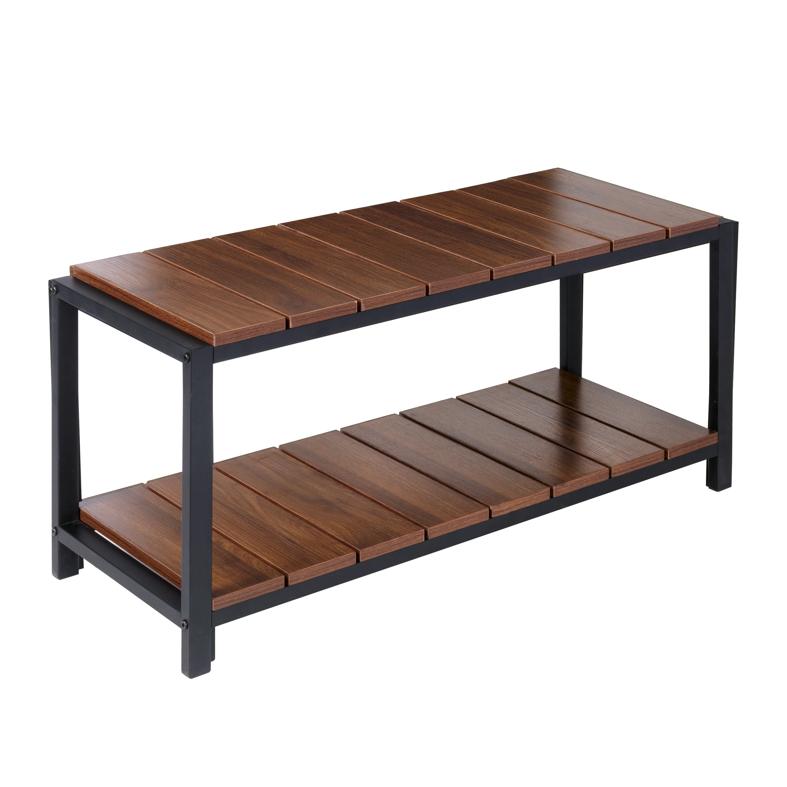 Honey-Can-Do Walnut/Black 2-Tier Entryway Shoe Bench
