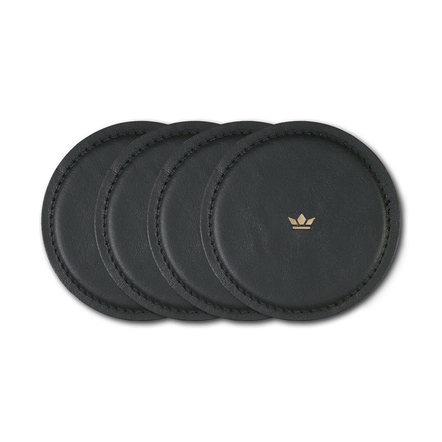 Set of 4 Black Leather Coasters Dia 3.9