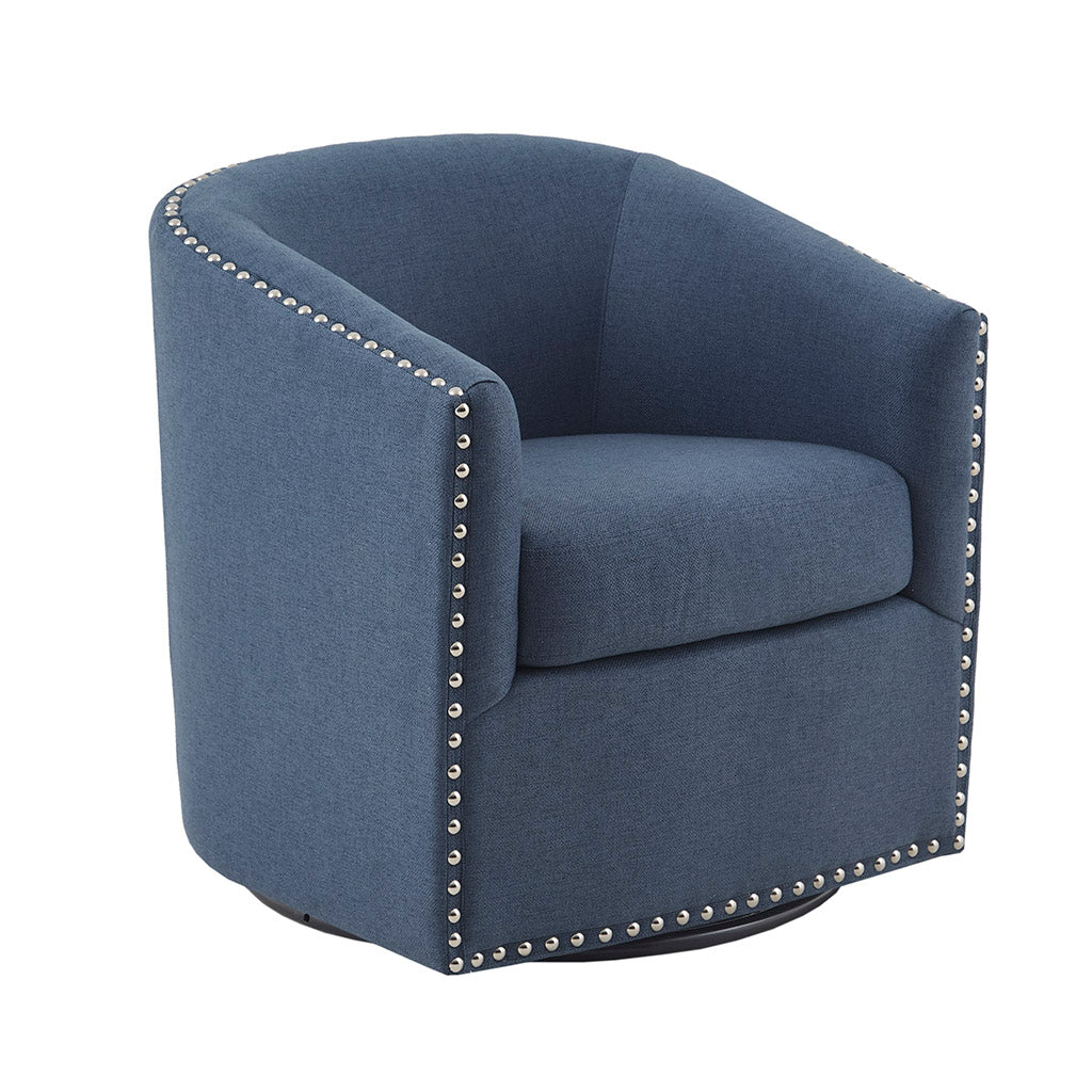 Fantasyy Upholstered Swivel Chair with Nailhead Trim and Curved Design