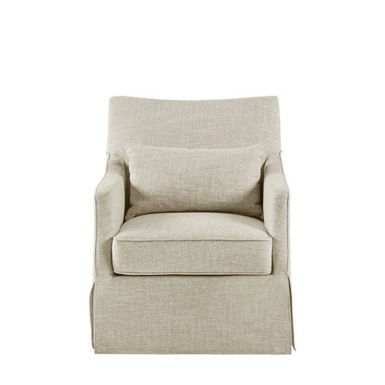 Upholstered Swivel Chair with Metal Base and Recessed Arms