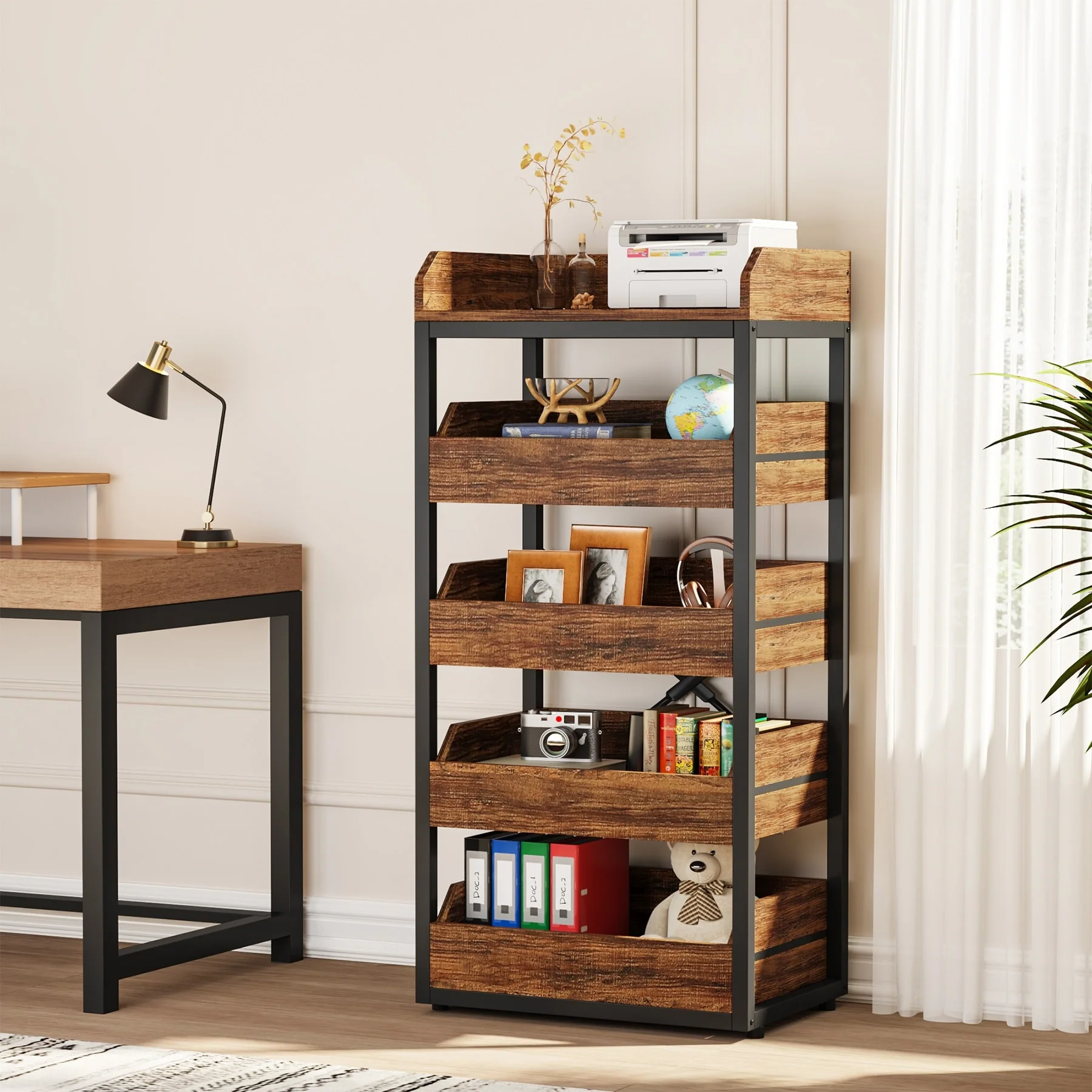 23.6'' W Fruit and Vegetable Wood Storage Rack, 5-Tier Pull-Out Snack Stand Fruit Basket Stand