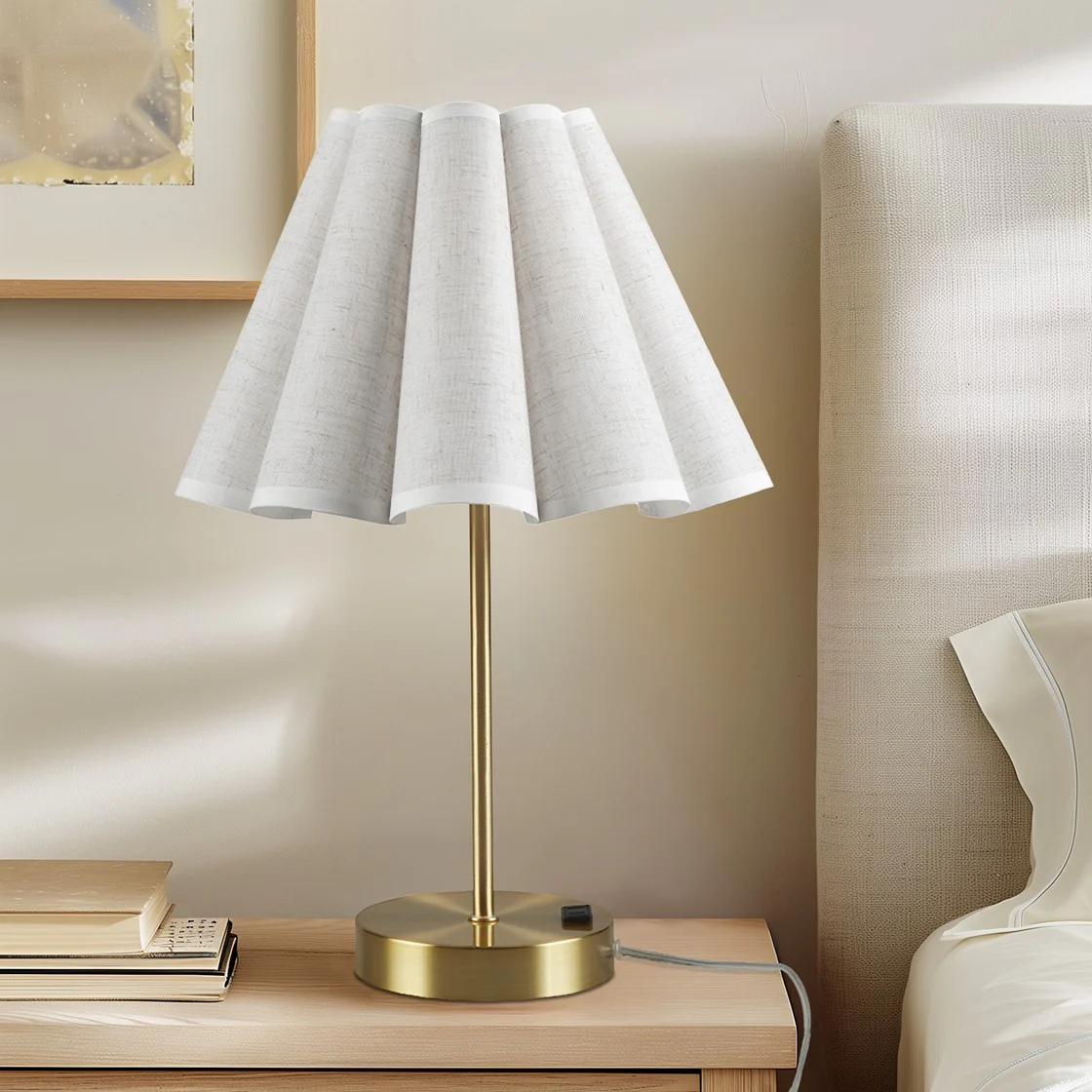 Table Lamp with Pleated Design and Metal Base