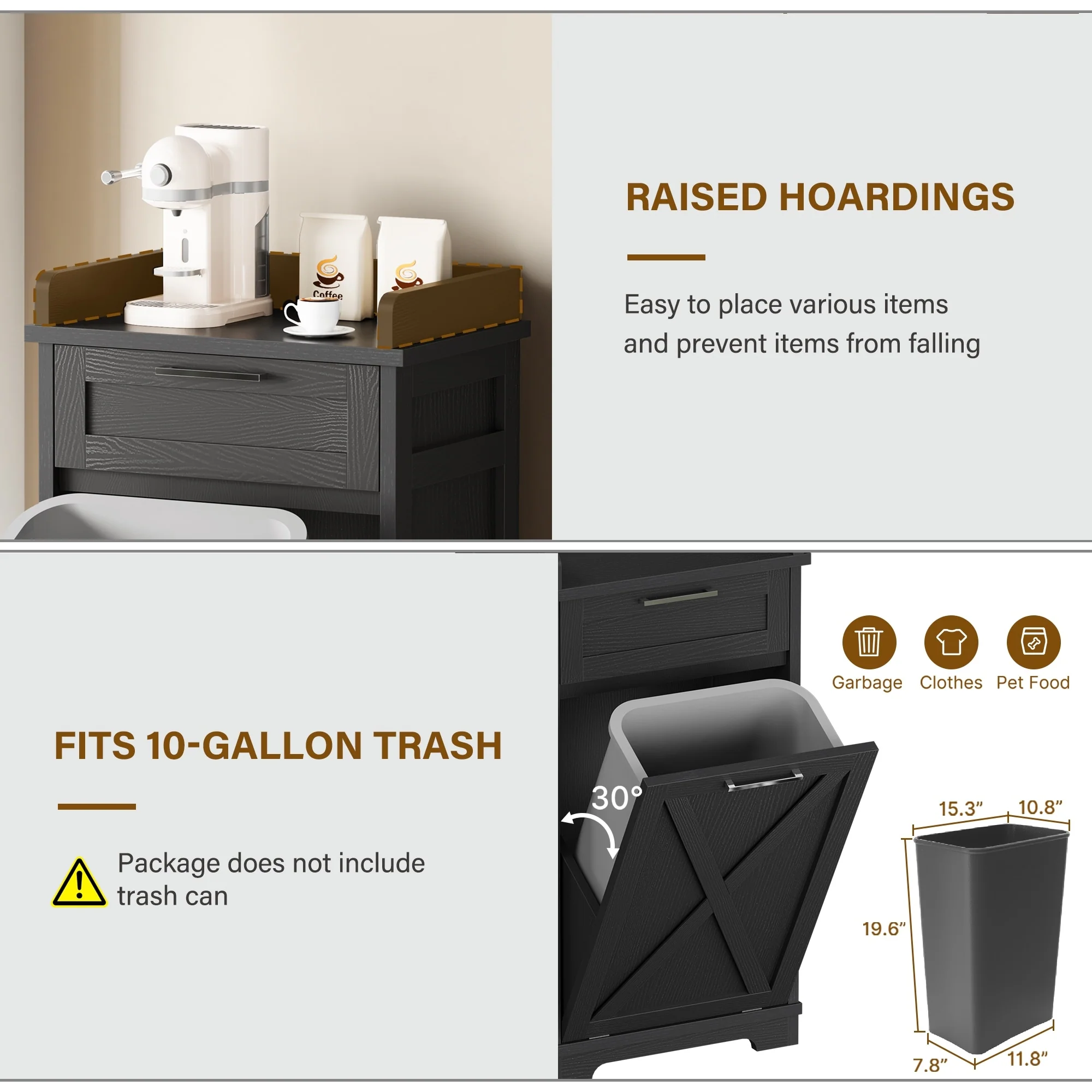 Kitchen Wooden Tilt Out Trash Can Cabinet Freestanding Trash Bin Holder