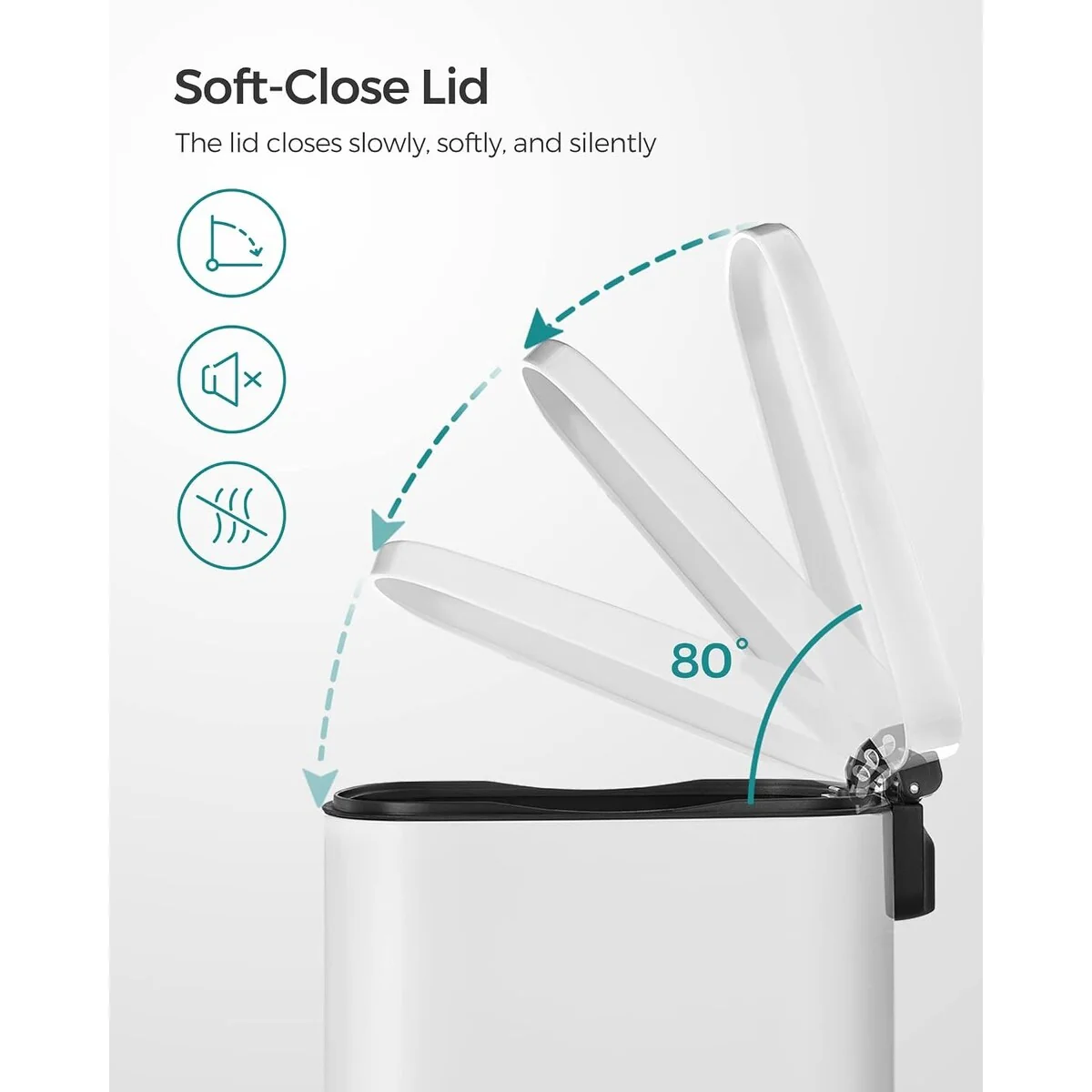 SONGMICS 13.2 Gallon Trash Can, Stainless Steel Garbage Can, White
