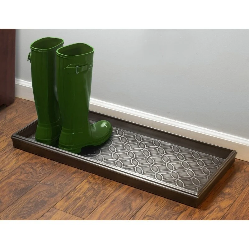 Double Circles Boot Tray for Boots, Shoes, Plants, Pet Bowls, and More, Dark Zinc, Gray Finish by Good Directions