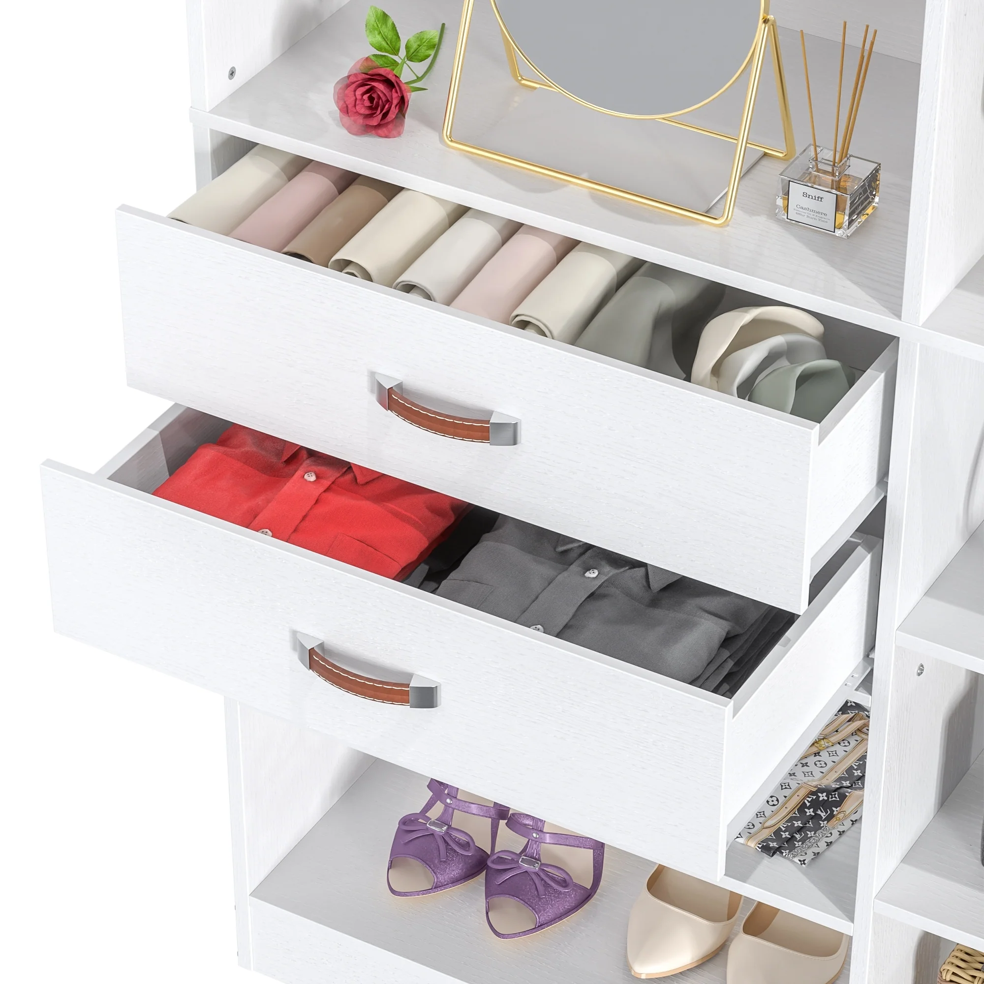 39.4''W Freestanding Walk-in Closet System with 2 Drawers and 10 Storage Shelves