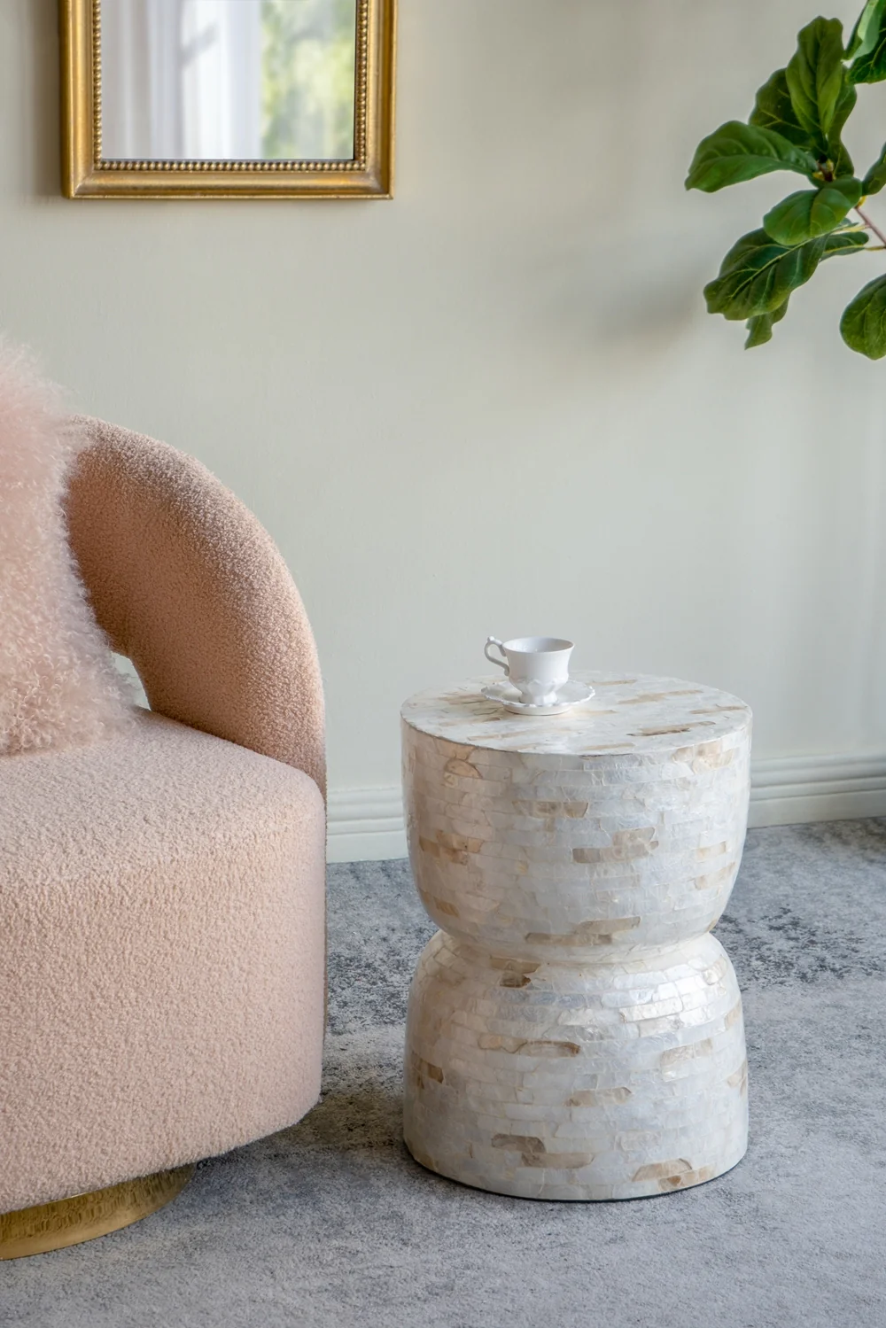 Gold & White Capiz Hourglass Side Table