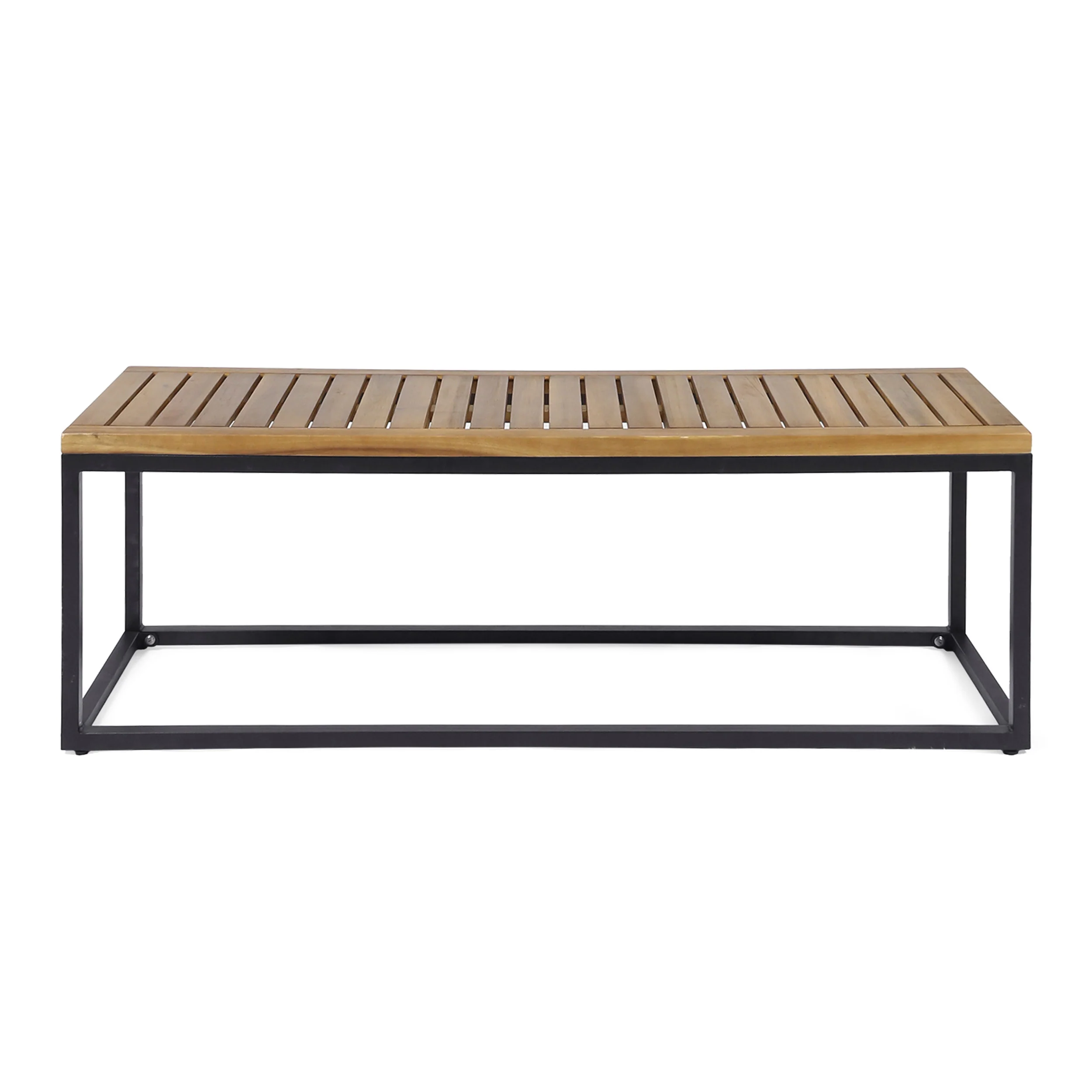 Wulfenite Wood and Metal Outdoor Bench with Slatted Top