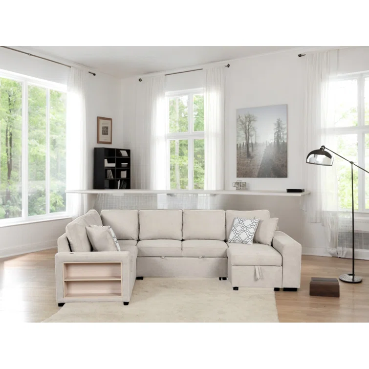 Mutsunori 109'' Chenille U-shaped sectional sofa Square Arms Sofa