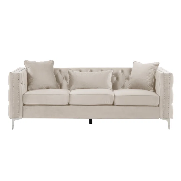 Marvine 86" Velvet Square Arm Chesterfield Sofa