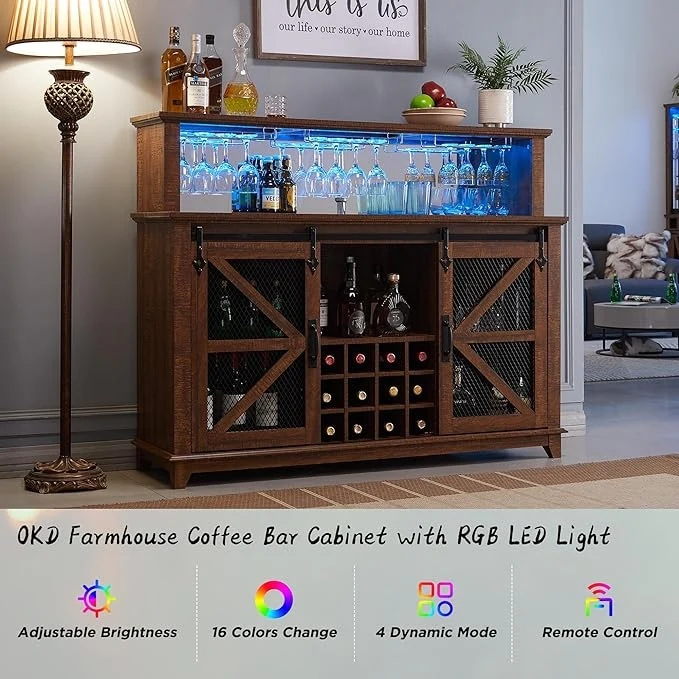 Farmhouse Coffee Bar Cabinet, Wine Bar Cabinet, Kitchen Buffet Cabinet