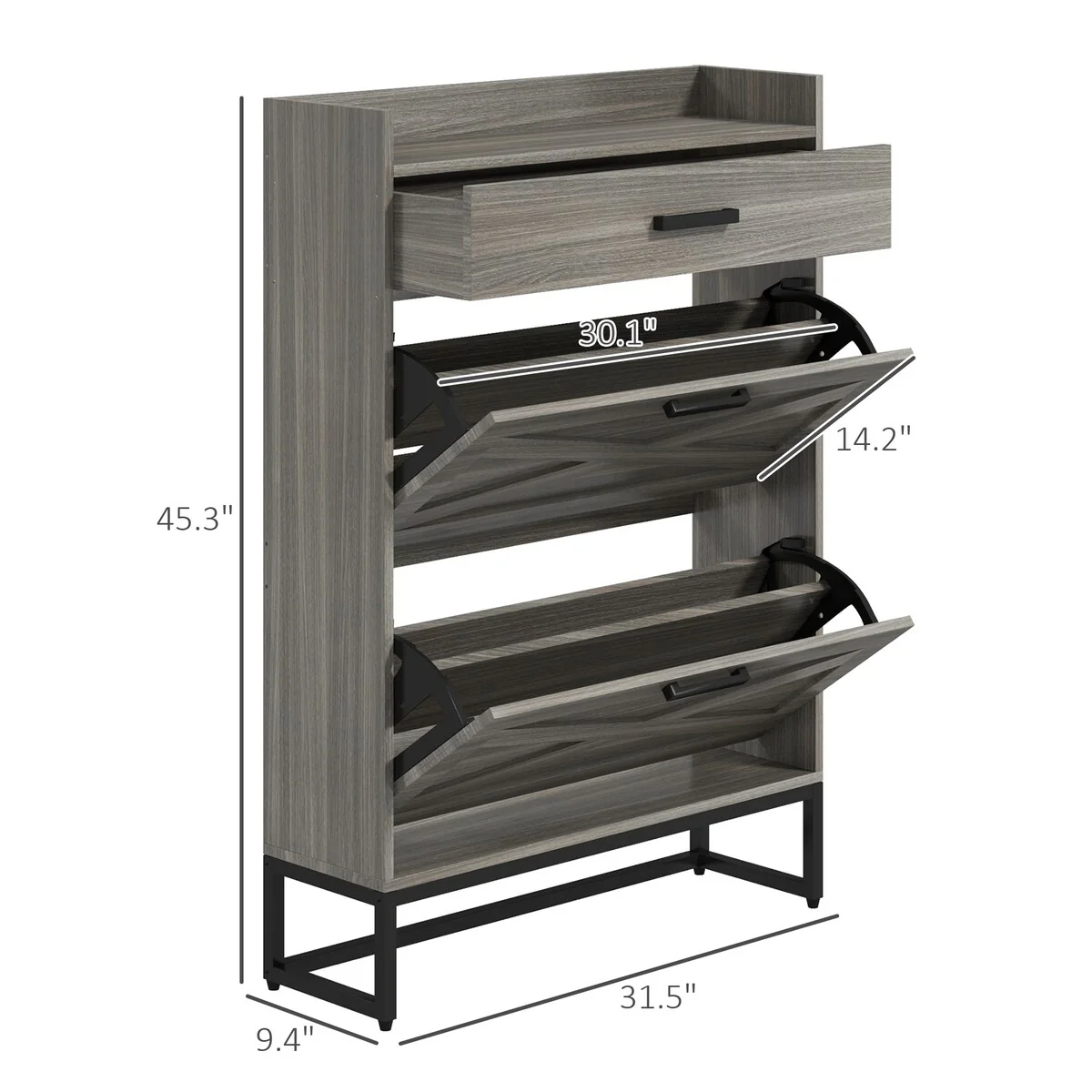 HOMCOM 2 Flip Drawers Shoe Storage Cabinet with Adjustable Shelves, and Top Drawer