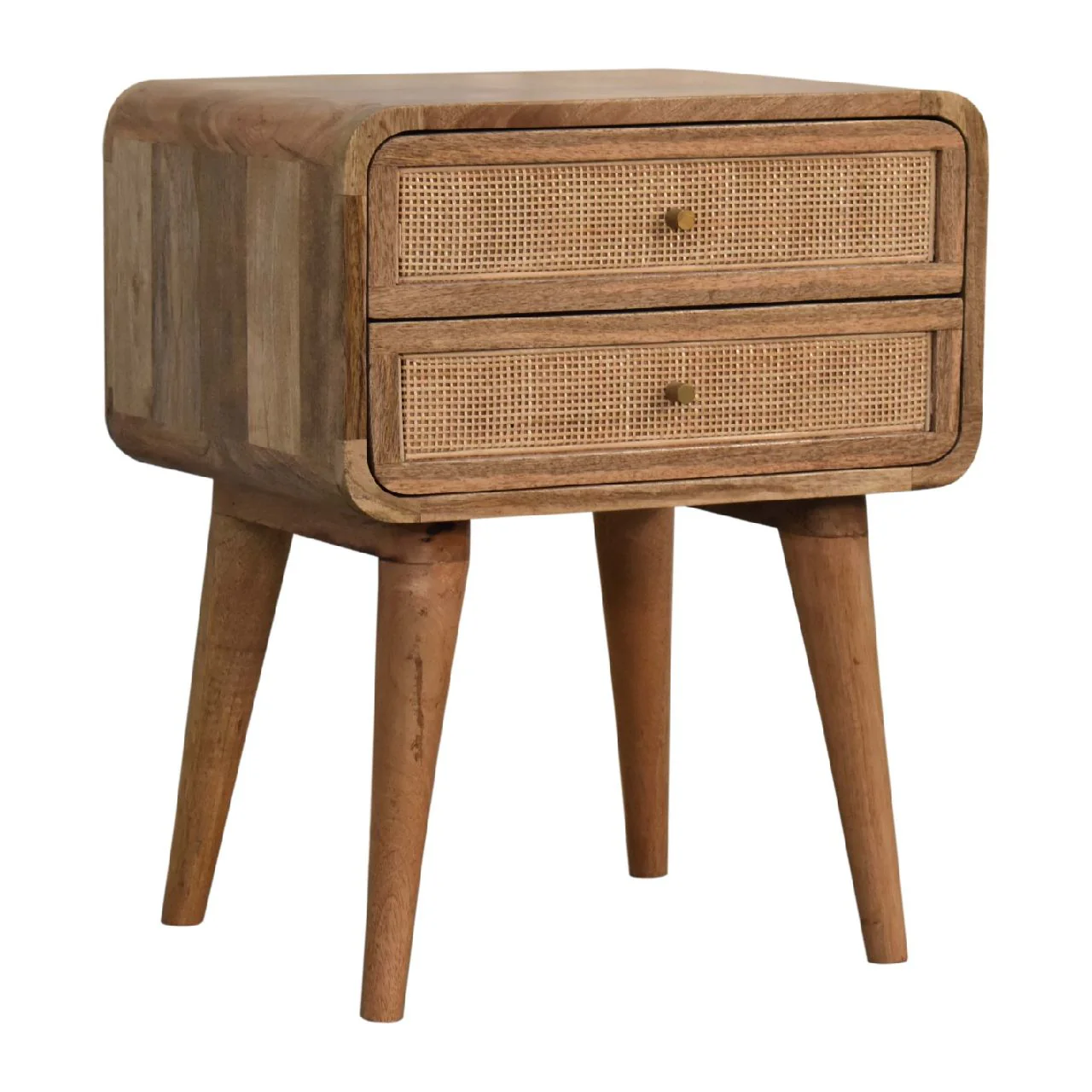Wood and Rattan Bedside with 2 Drawers