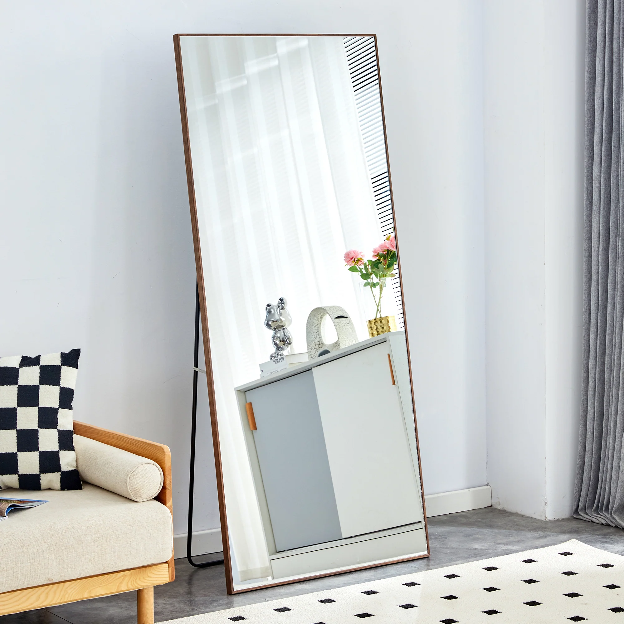 71 Mirror with Metal Stand and Solid Wood Frame