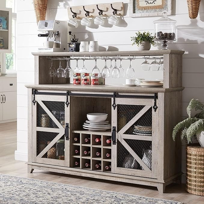 Farmhouse Coffee Bar Cabinet, Wine Bar Cabinet, Kitchen Buffet Cabinet