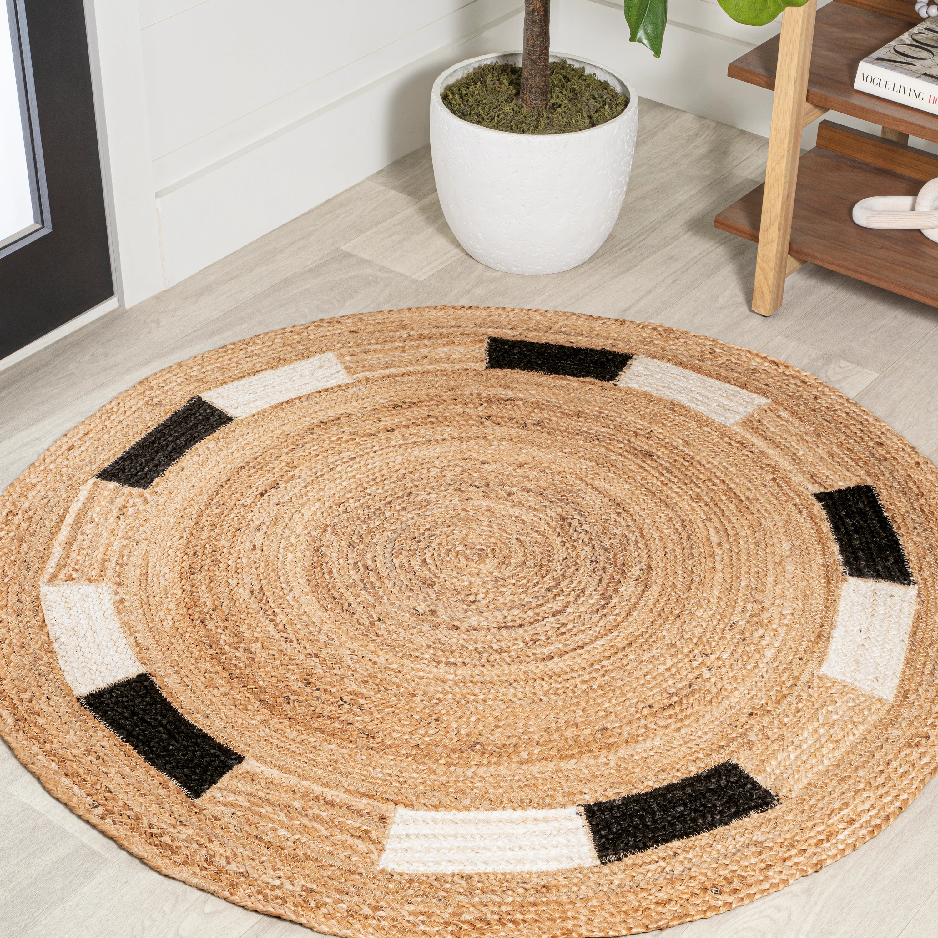Porto Geometric Jute Circle Round Area Rug