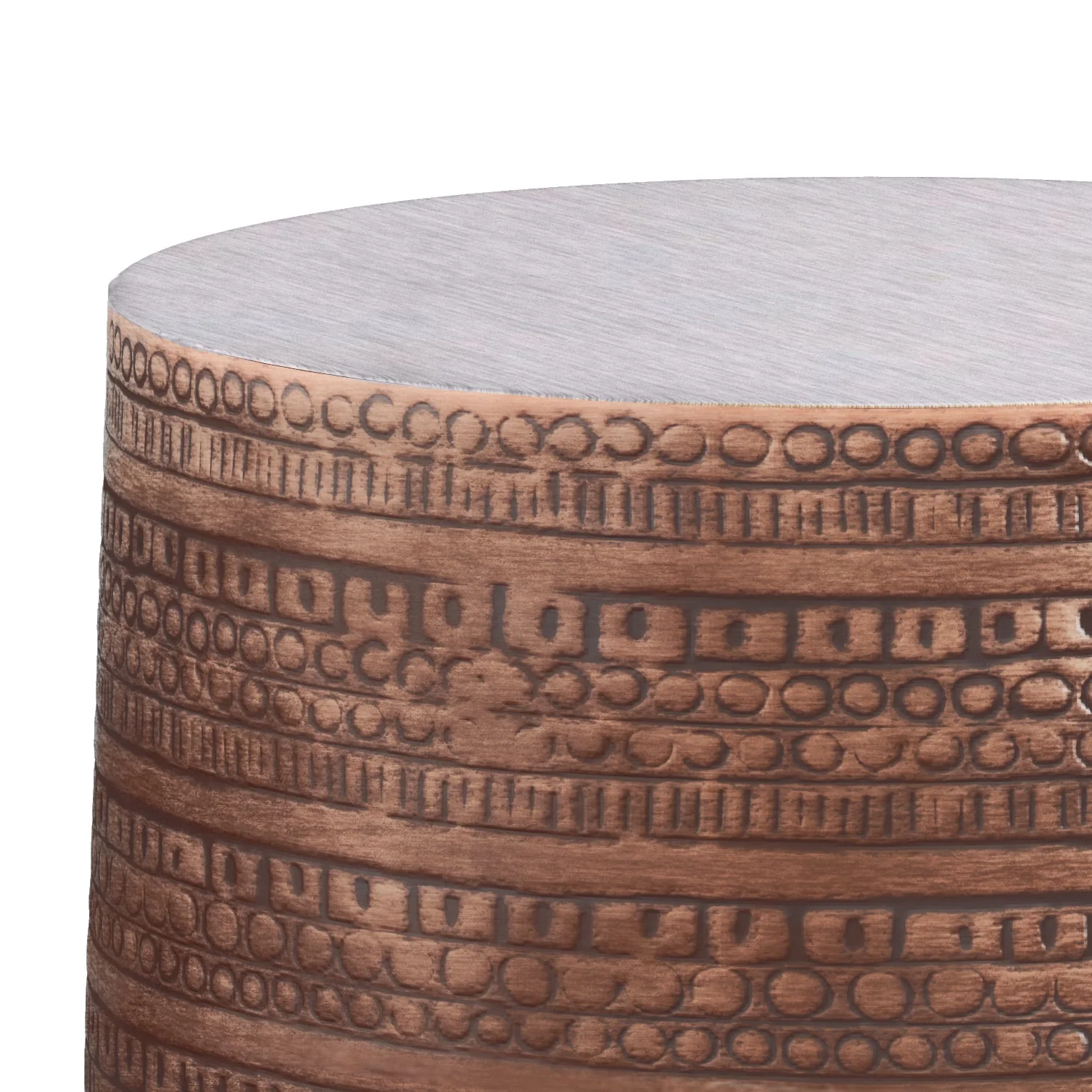 Heights Solid Metal Drum-Shaped Accent Table with Distinctive Texture