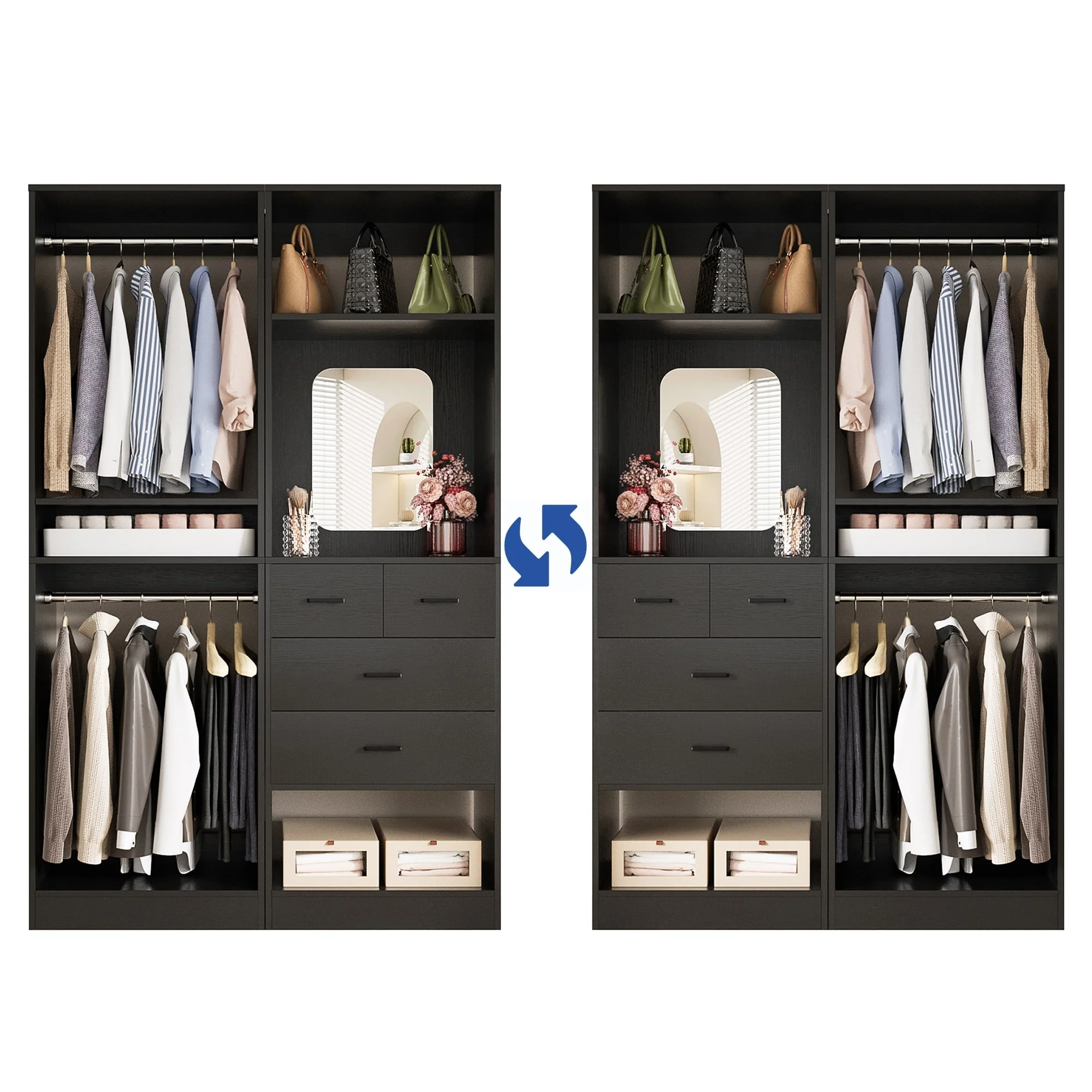 Cimly Set of 2 Free-standing Closet System with Drawers and Hanging Rods for Reach-in/ Walk-in Closet