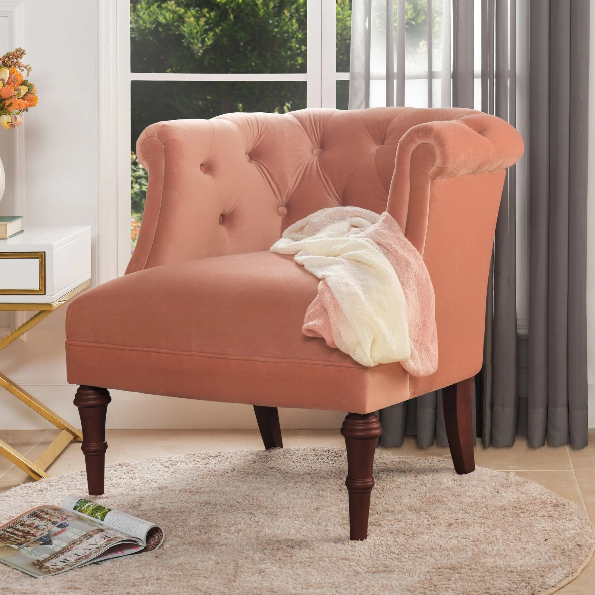 Comforts Upholstered Accent Chair with Recessed Arms and Barrel Design