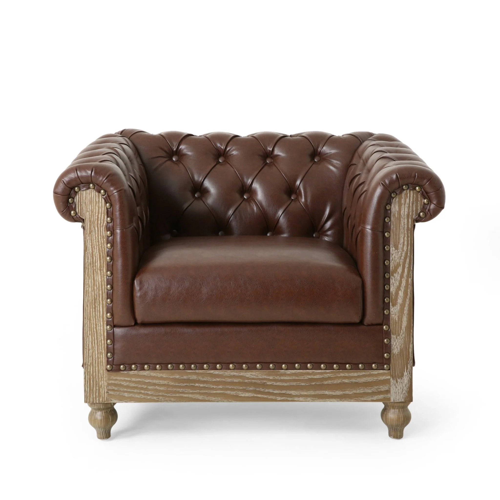 Luminex Tufted Upholstered Club Chair with Nailhead Accents and Scrolled Tuxedo Arms