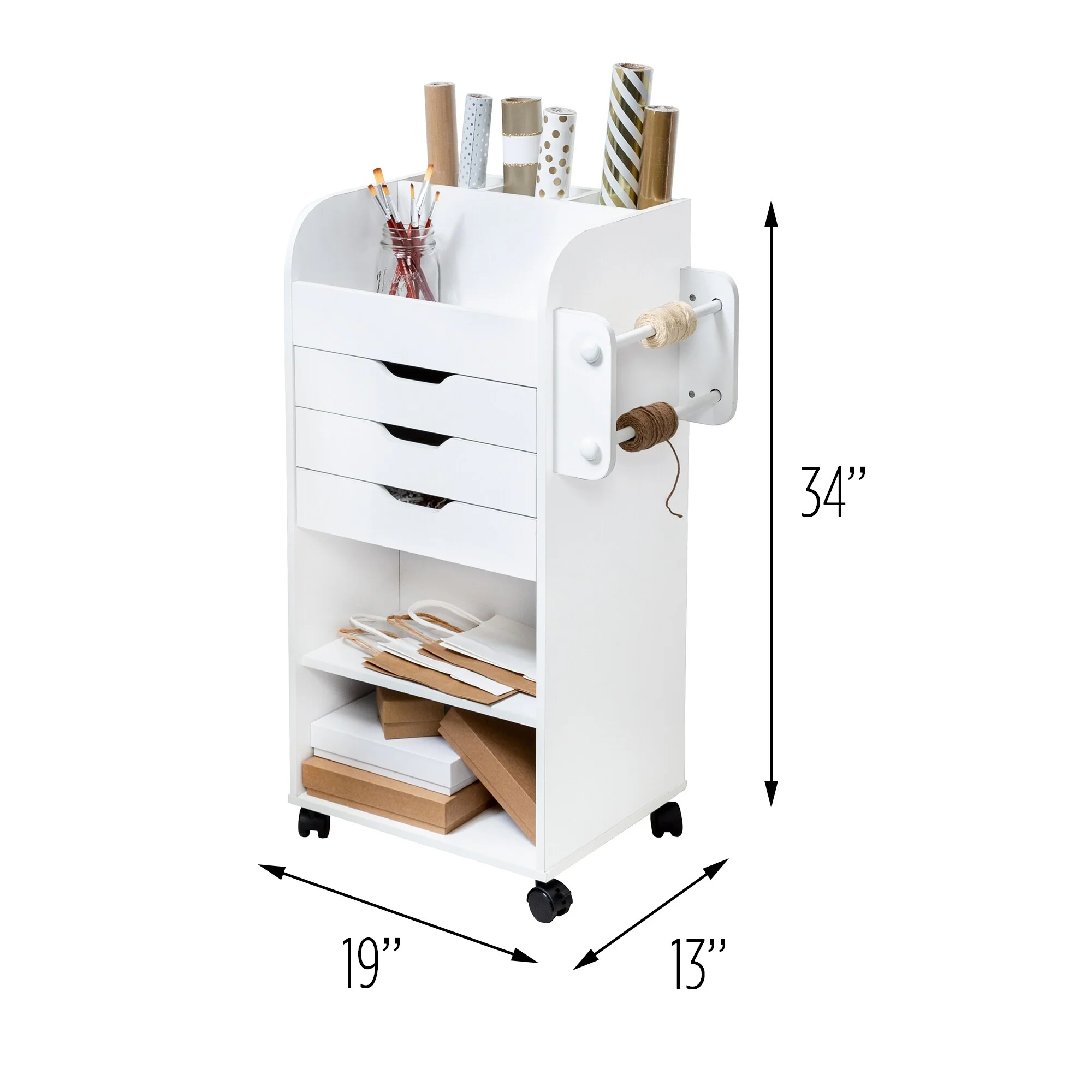 Honey-Can-Do White 3-Drawer Craft Cart with Gift Wrap Storage
