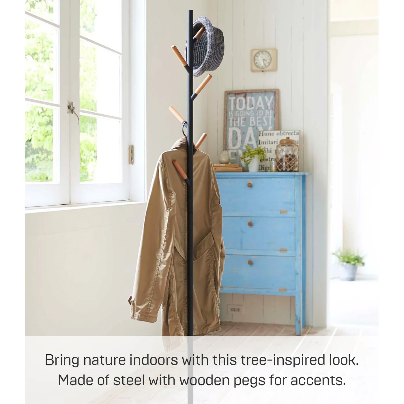Yamazaki Home Coat Rack, Steel, Holds 26.4 lbs - L 11.02 x W 11.02 x H 69.69 inches