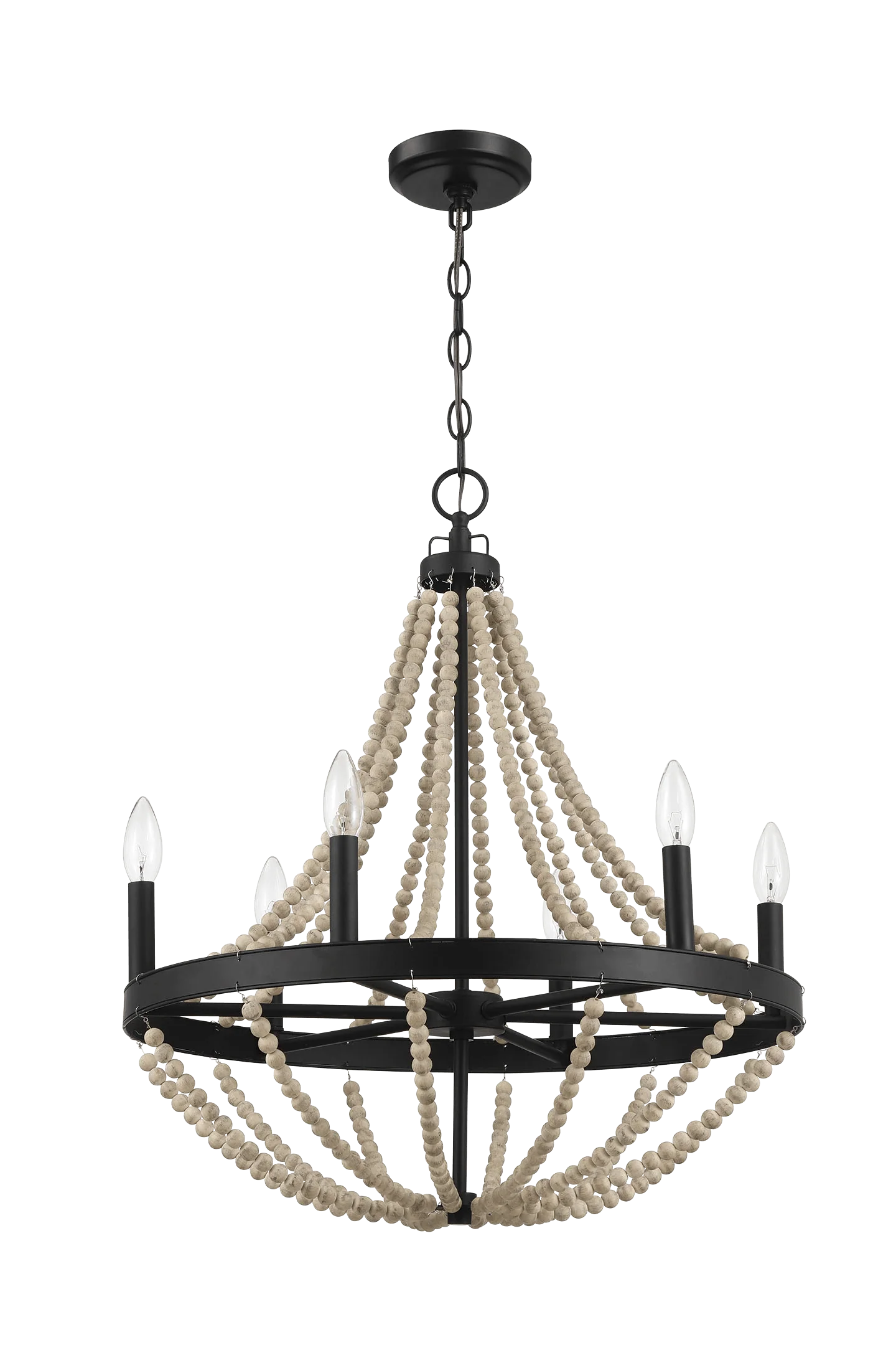 Chandelier with Wood Beads and Six Candle Light