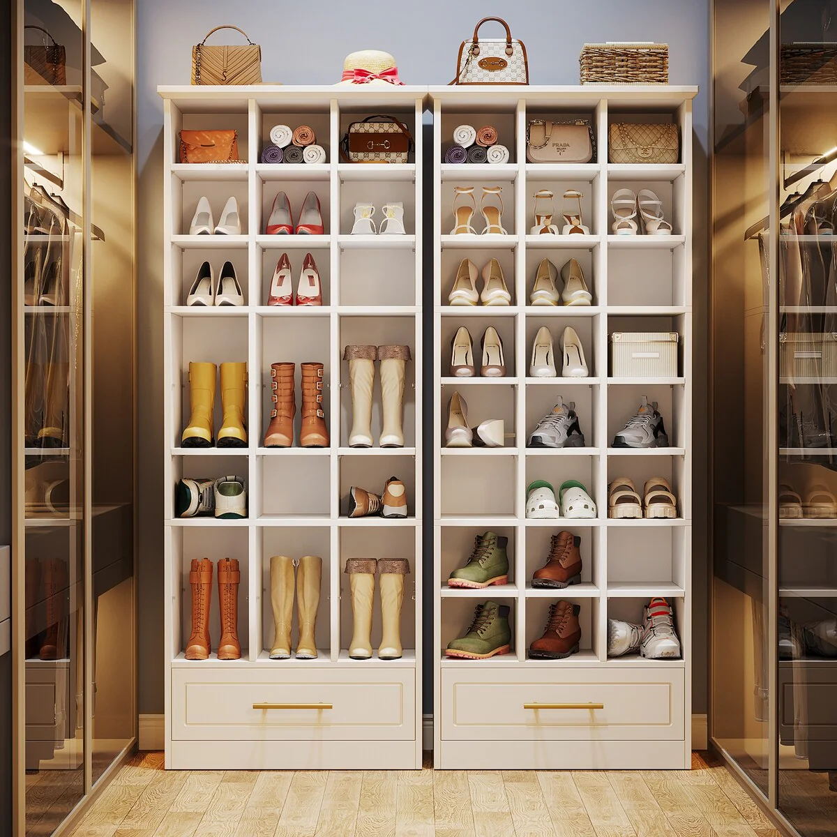 70.9-Inch Shoe Storage Cabinet, Tall Wooden Shoe Rack with 24 Cubbies and Drawer for Closet, Entryway, Living Room