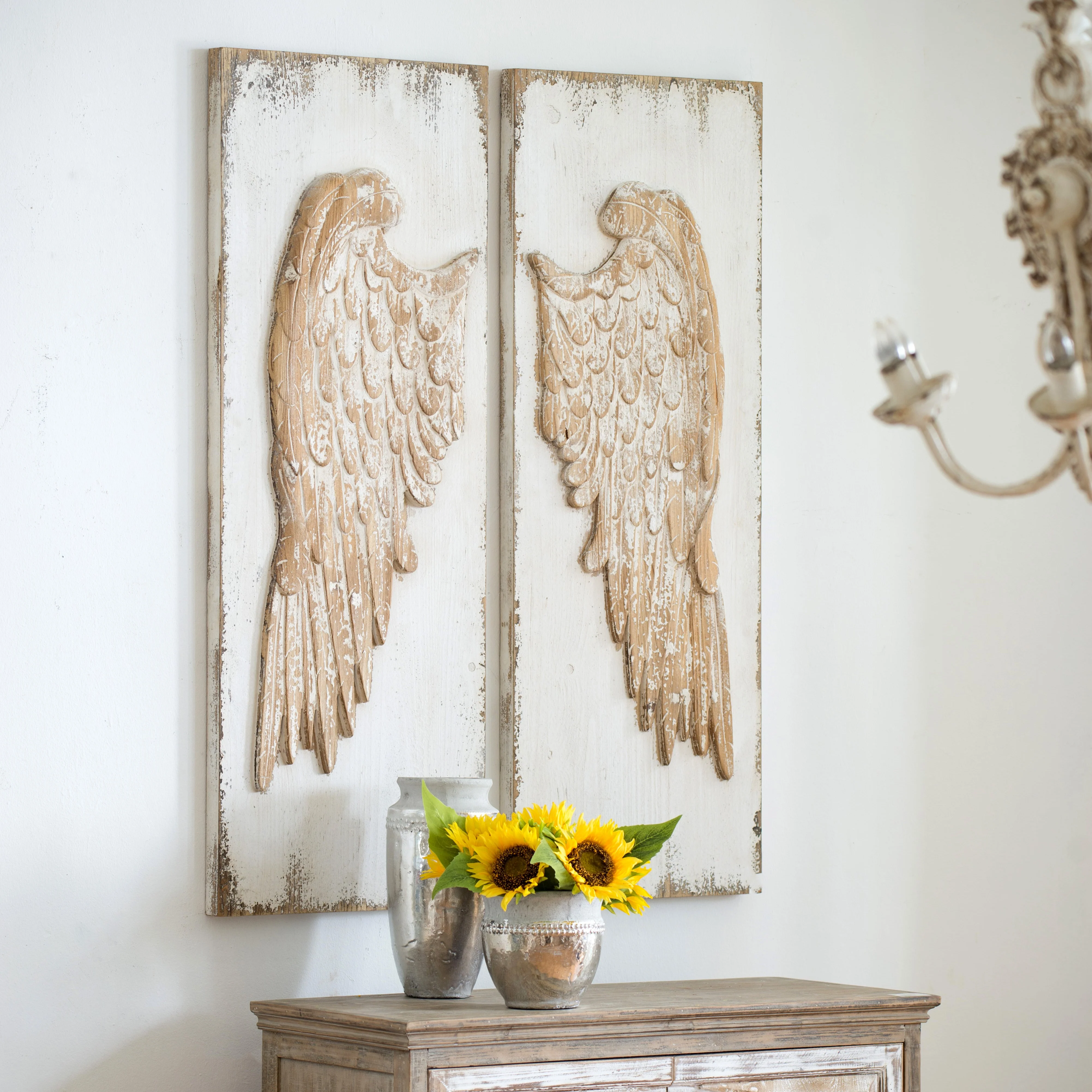 Rectangle Wall Decor with Feather Wing Panels, Set of 2