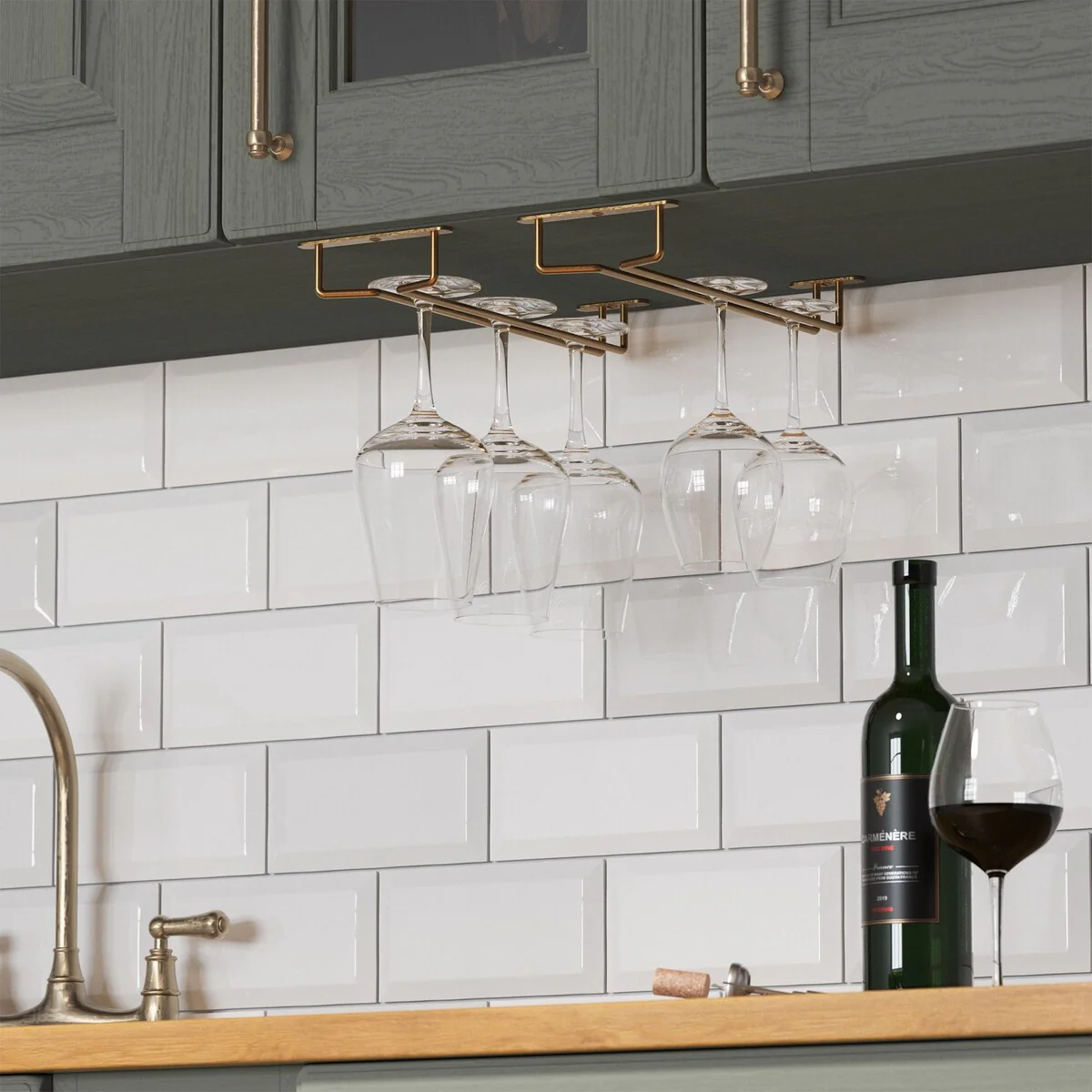 Wallniture Brix Stemware Wine Glass Rack Under Cabinet Storage Metal Glass Hanger (Set of 2)