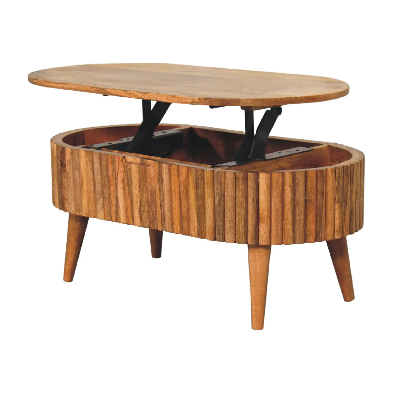 Oval Coffee Table with Lift Top and Wood Frame