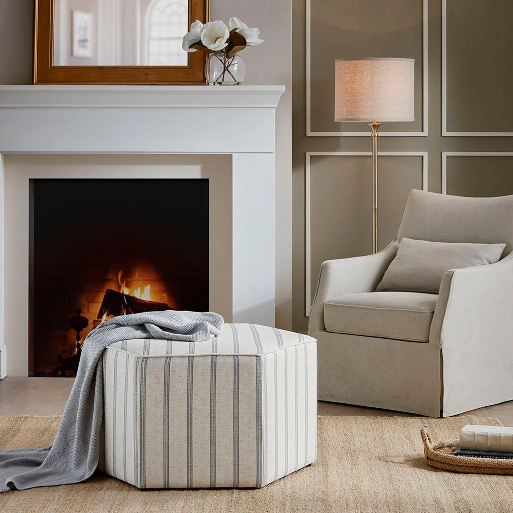 Vertex Hexagon Cocktail Ottoman with Stripe Pattern