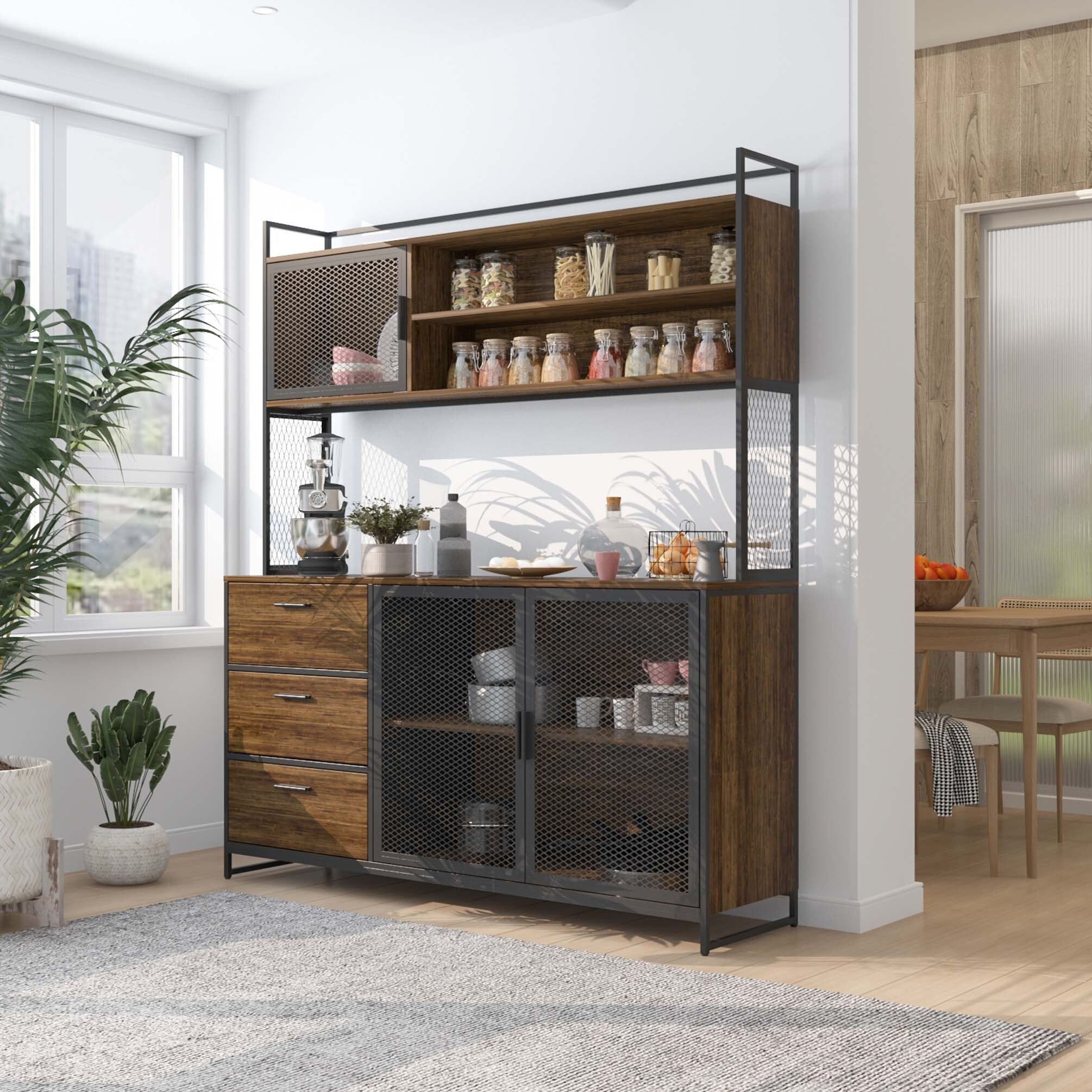 Large Buffet with Hutch,Kitchen Pantry Cupboard Sideboard