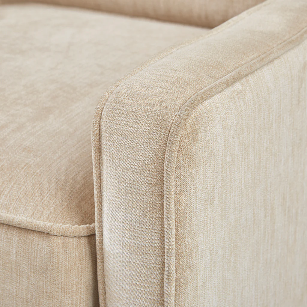 Upholstered Swivel Chair with Curved Armrest and Metal Base