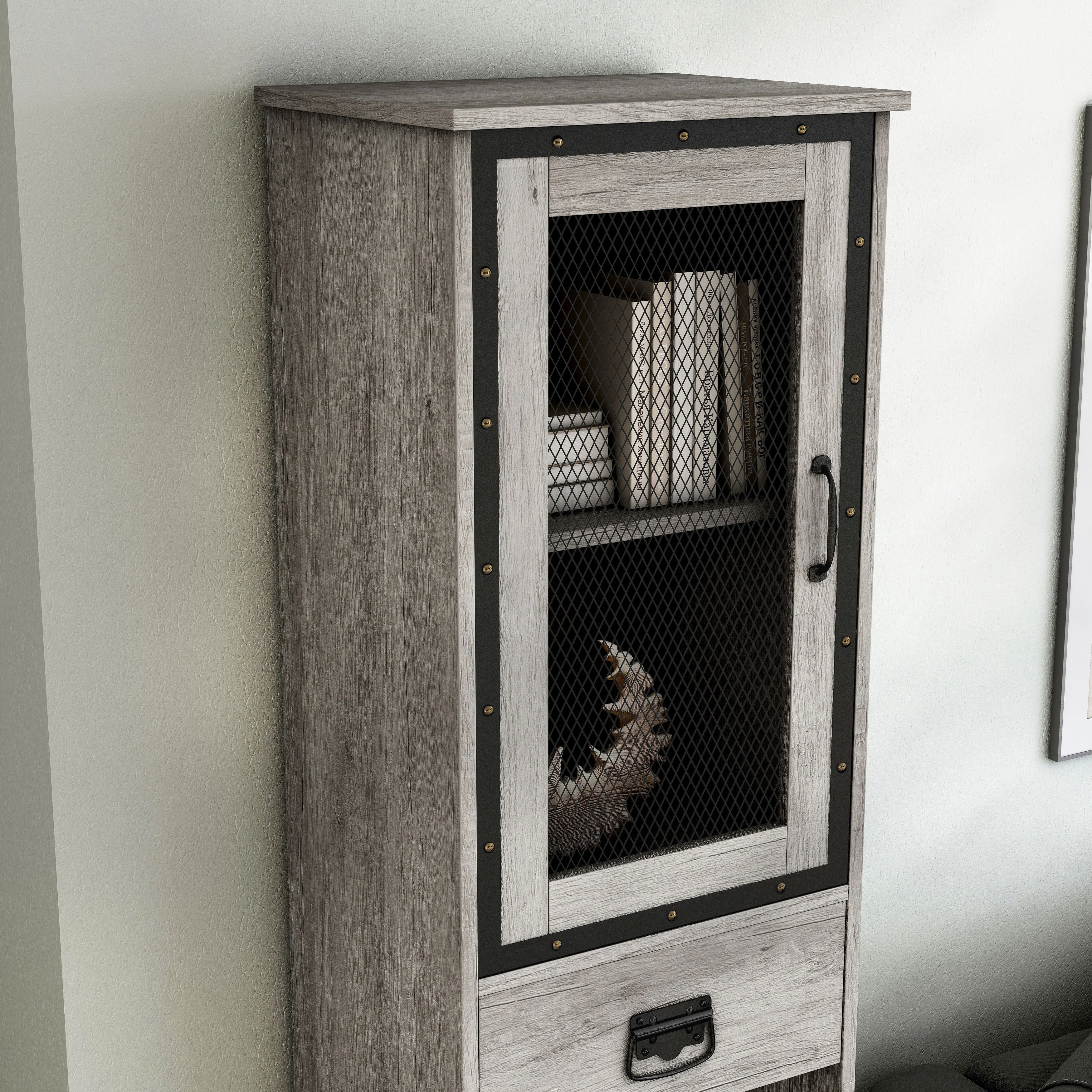 DH BASIC Industrial 3-shelf Tower Cabinet with Wine Bottle Storage by Denhour