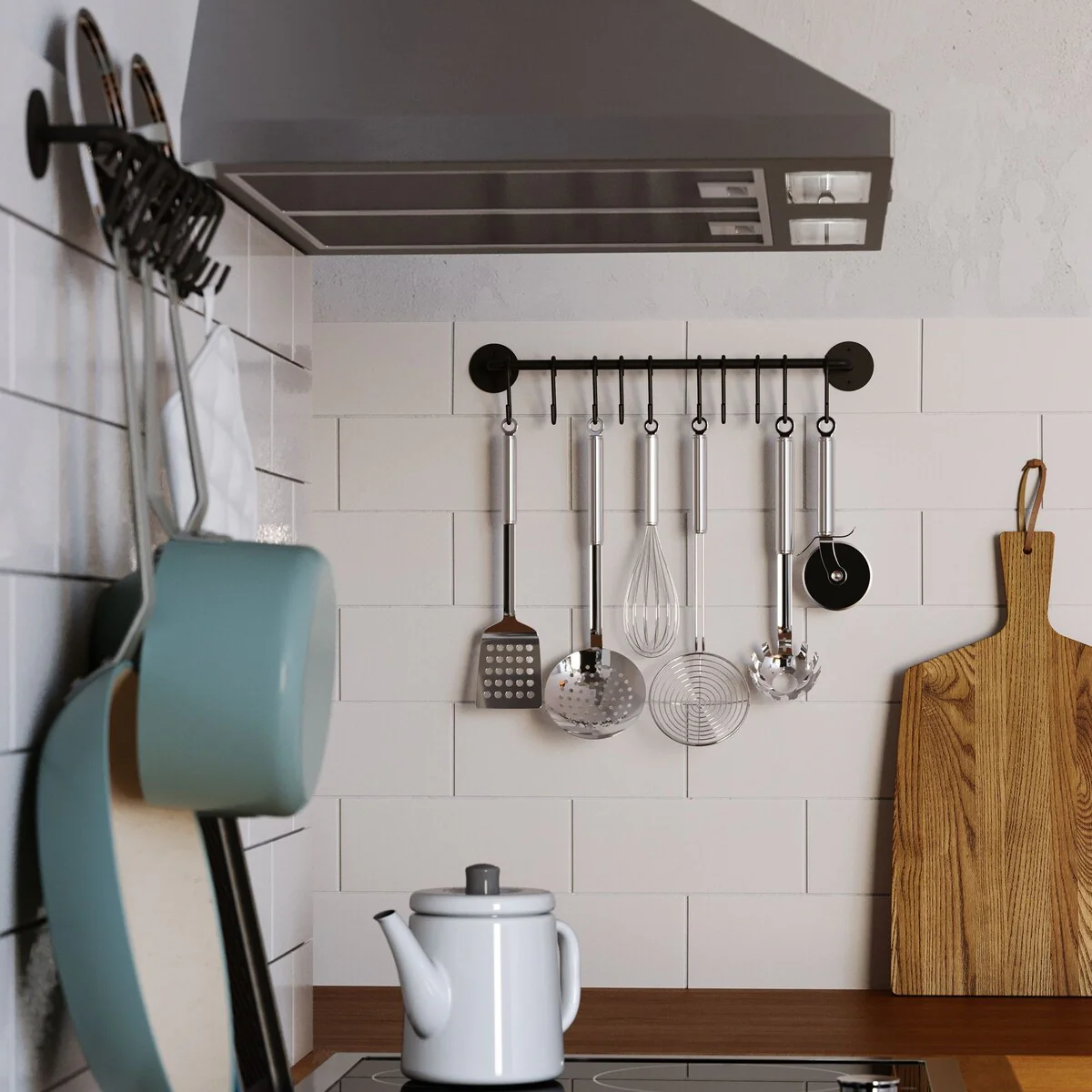 Wallniture Cucina Kitchen Utensil Holder with 20 S Hooks, Pot Racks, Black (Set of 2)