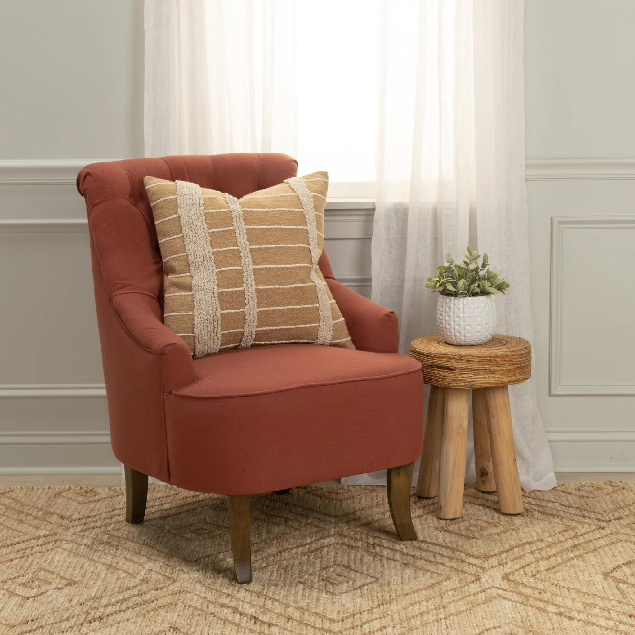 Geo Stripe Tufted Loop Square Pillow