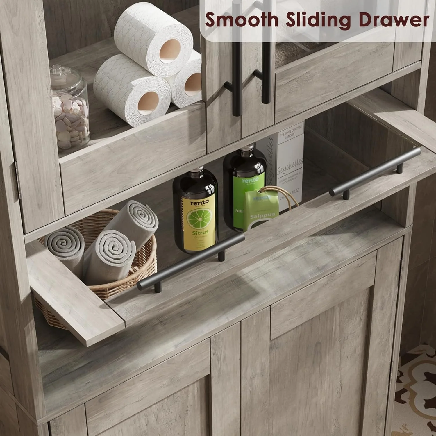 Tall Bathroom Cabinet, Linen Storage Cabinet with Doors and Adjustable Shelves and Drawer