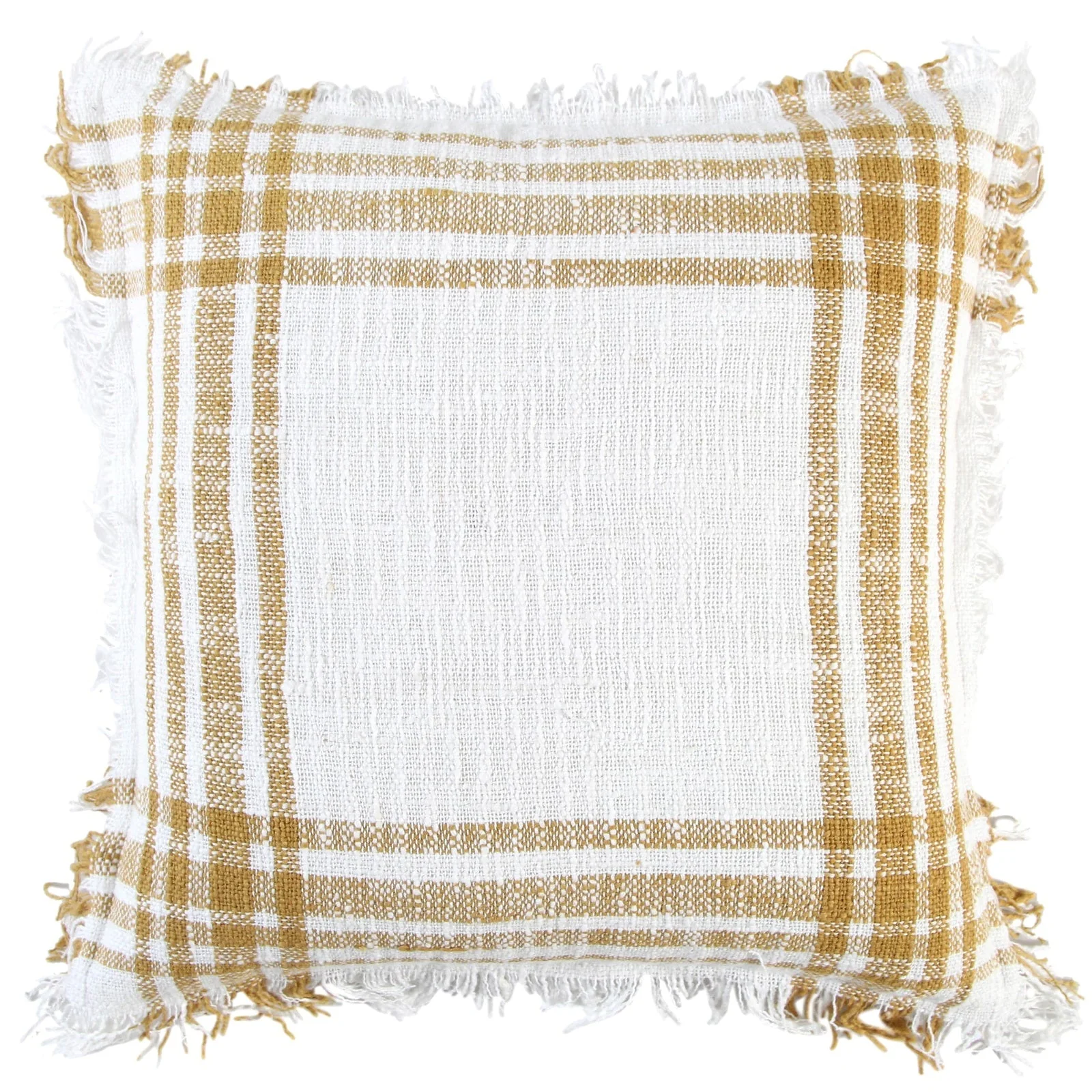Woven Woven Cotton Plaid Decorative Throw Pillow