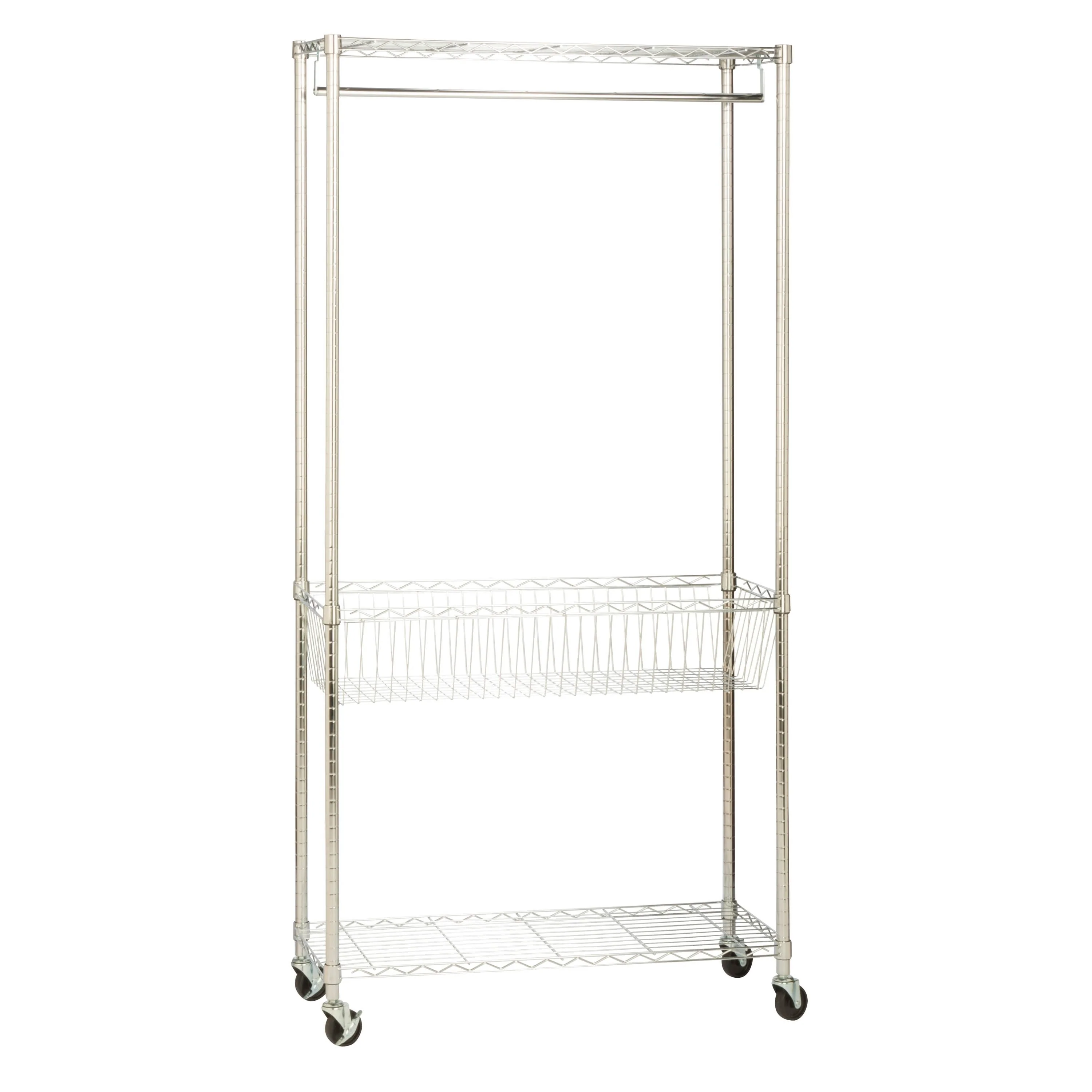 Honey-Can-Do Chrome Steel Rolling Laundry Clothes Rack with Shelves