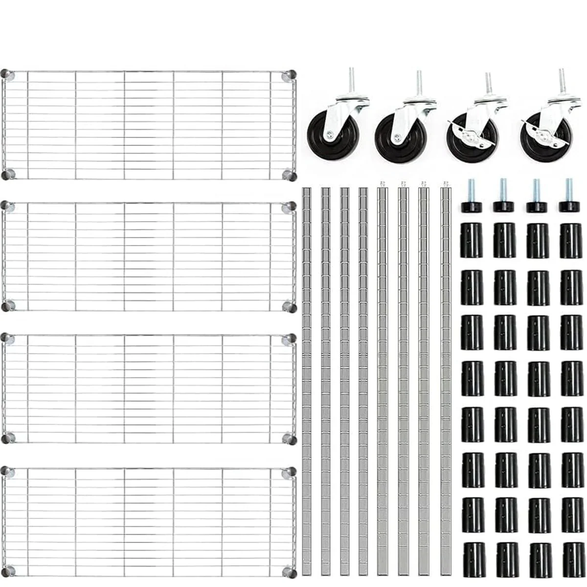 Chrome 4/5-Tier Steel Shelving with Wheels & Liners Heavy-Duty Storage