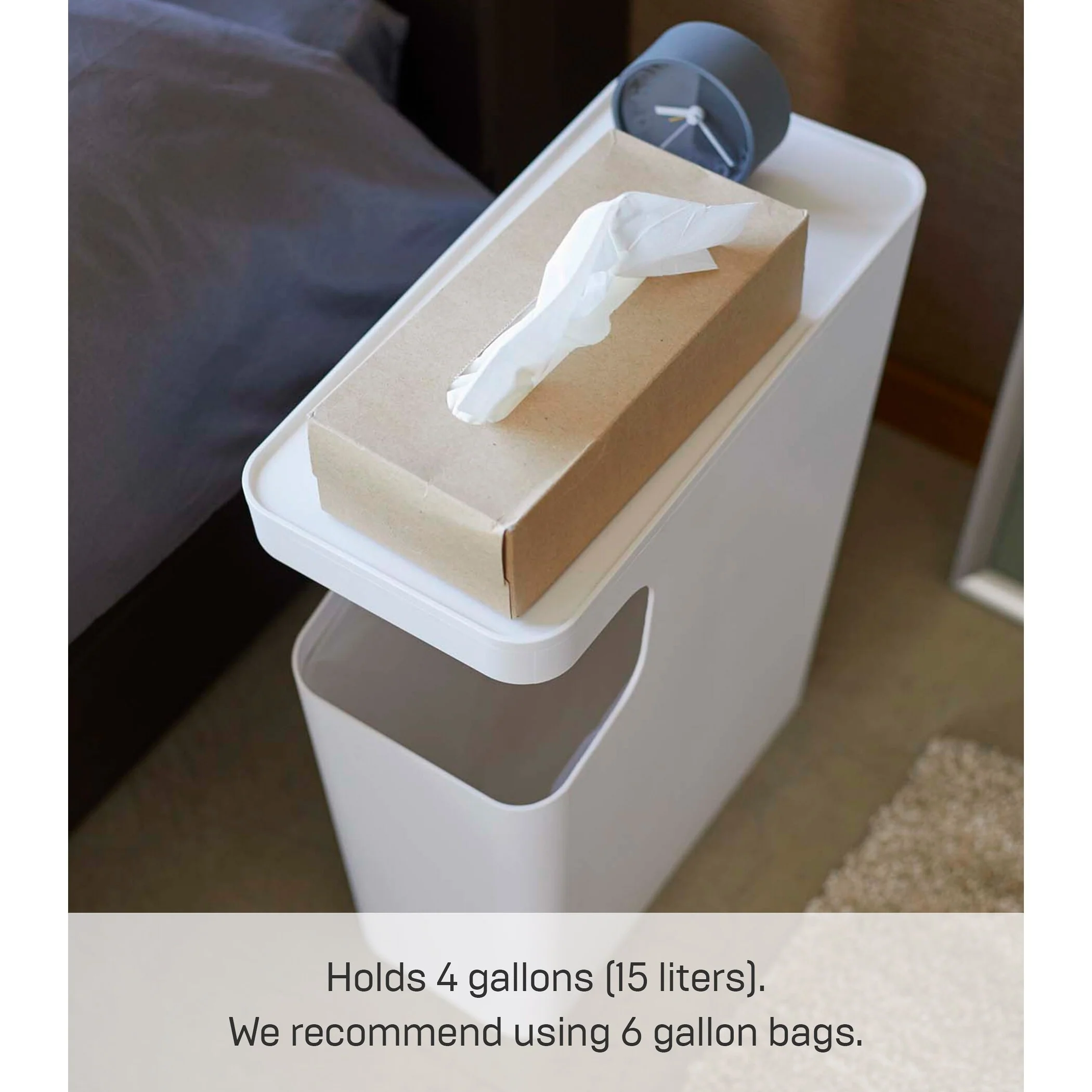 Yamazaki Home Side Table Trash Can, ABS Plastic, 4 gallons, 15 liters