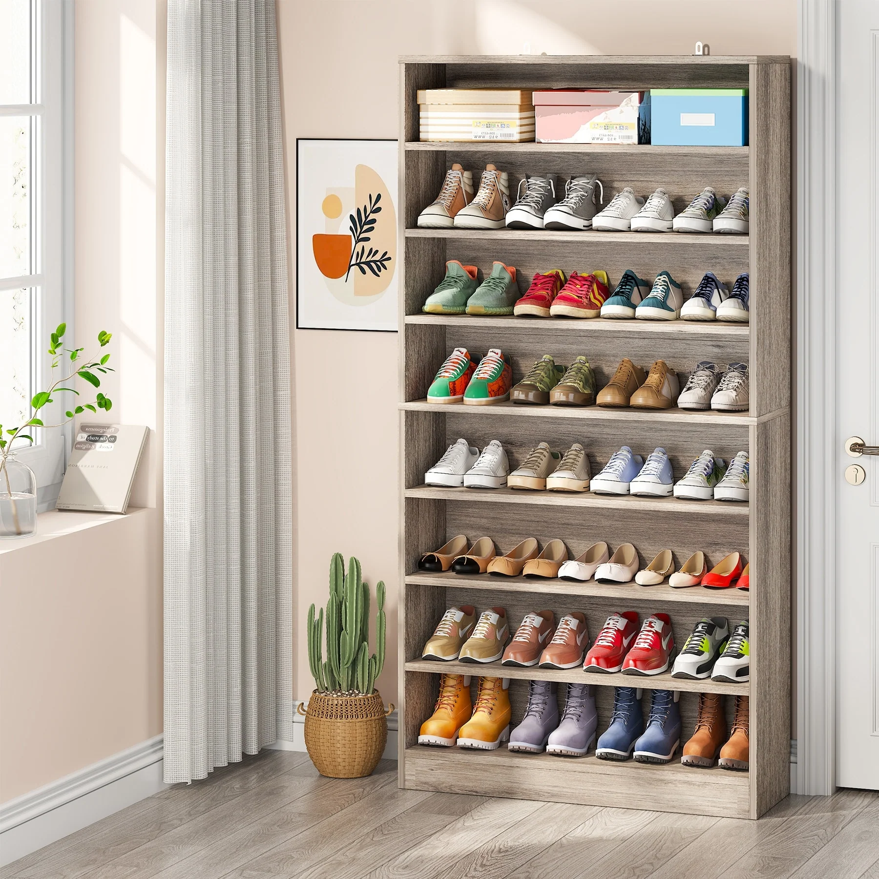 9 Tiers Tall Shoe Storage Rack Cabinet with Open Shelf for Entryway