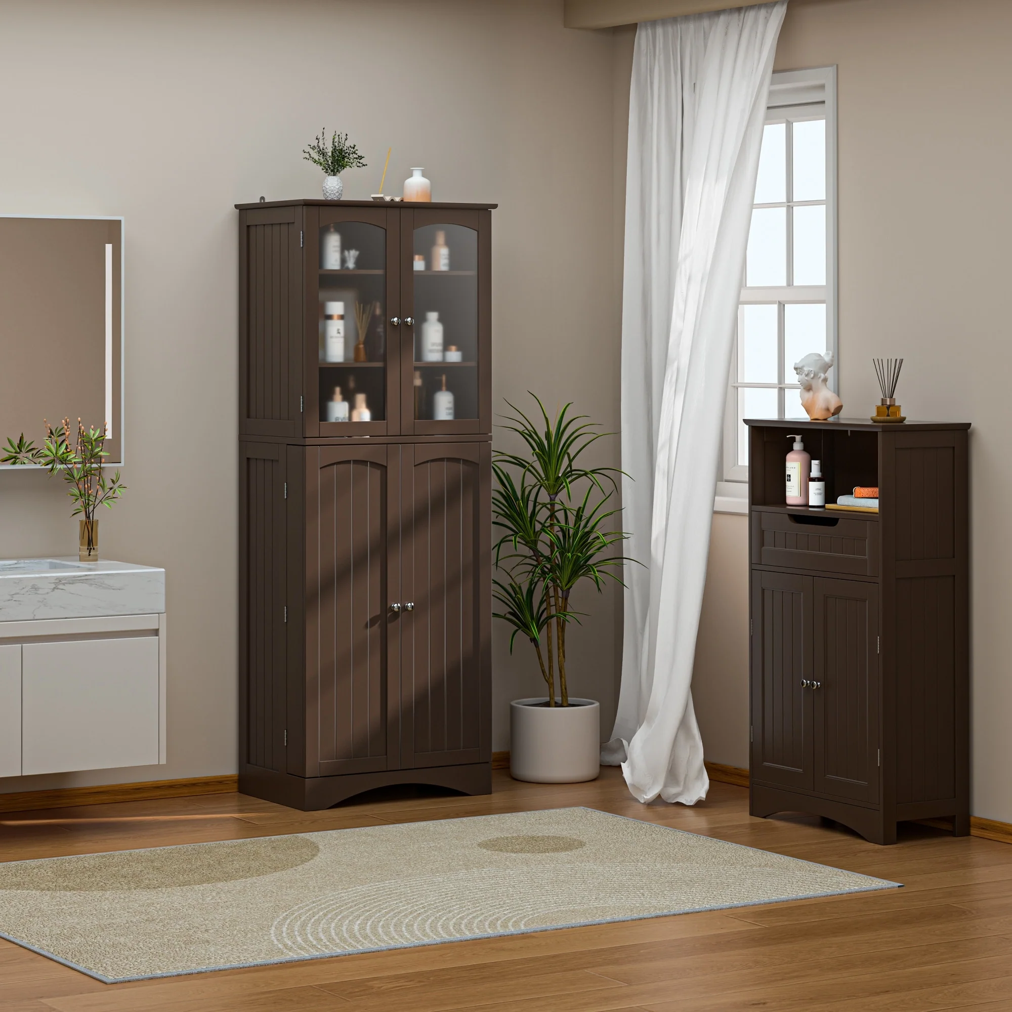 64 inches Tall Kitchen Storage Pantry Cabinet with Adjustable Shelves