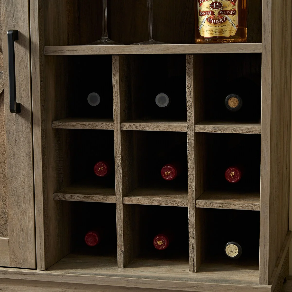 Barn Door Buffet Bar Cabinet with Wine Rack Sideboard Cabinet